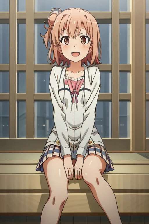 ((highest quality)), ((masterpiece)), (be familiar with), Perfect Face, indoor, Bedroom, Watching the audience,
One woman, Yuigahama Yui,
Open Mouth, Ecstatic expression, blush, smile,
Small breasts, Flat Chest, Young Girl, , , Girl,
Short Hair, Salmon-colored hair, Salmon-colored eyes, Side Pony,
Leg spread,