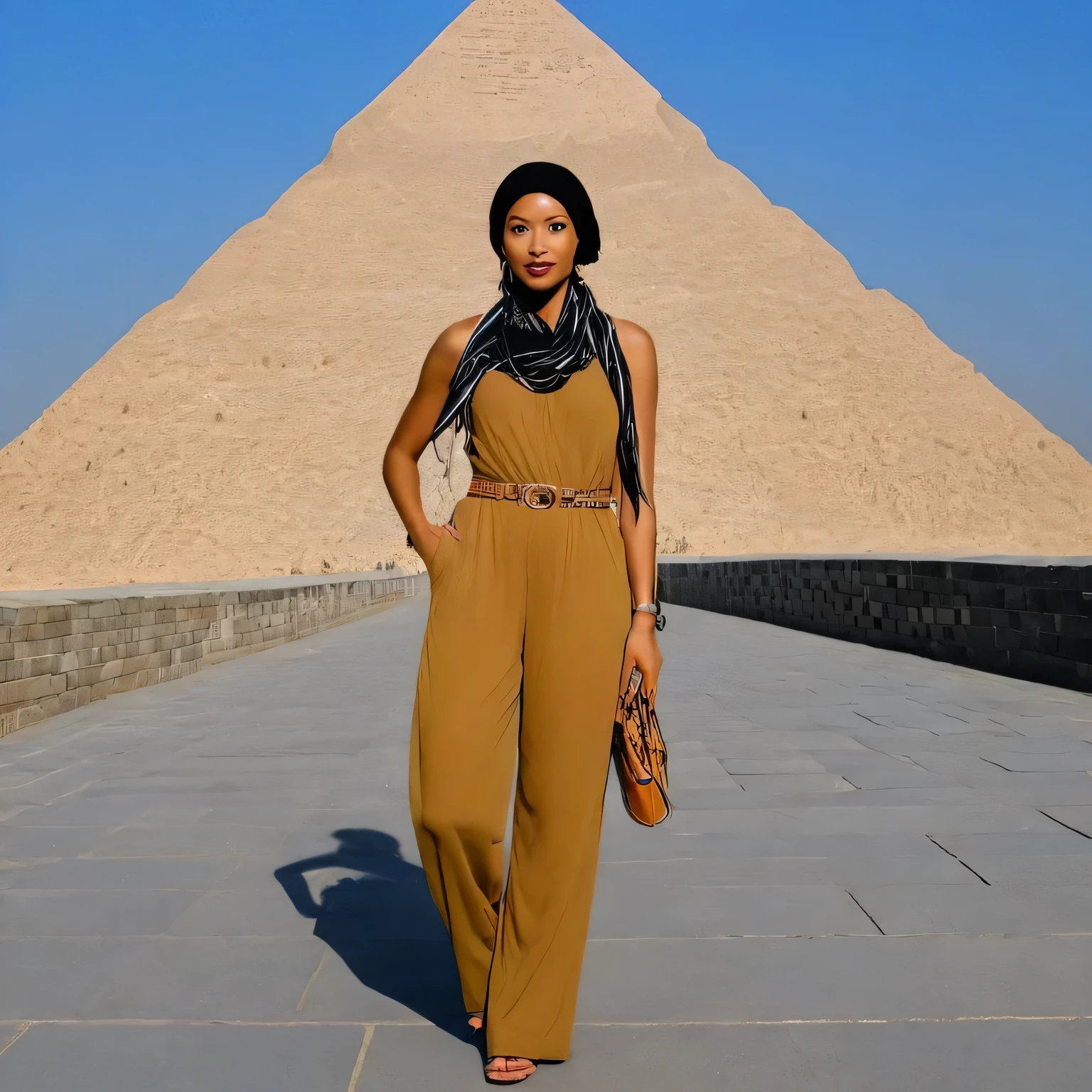 African American provocative female
Image: Capture the model exploring a majestic historical landmark or monument.
Model: Show her confidently posing in front of the landmark, with the monument filling the background. Let her expression radiate wonder and curiosity.
Location: Choose a famous landmark that reflects a rich cultural heritage, such as the Pyramids of Giza, the Taj Mahal, or the Great Wall of China.
Attire: Dress her in a stylish outfit that's comfortable for exploring yet respectful of the local culture. Here are two options:
A chic jumpsuit made from a lightweight material, paired with a scarf or hat appropriate for the location's climate.
Accessories: Keep the accessories minimal and culturally appropriate. Consider incorporating jewelry or scarves that pay homage to the local traditions.
