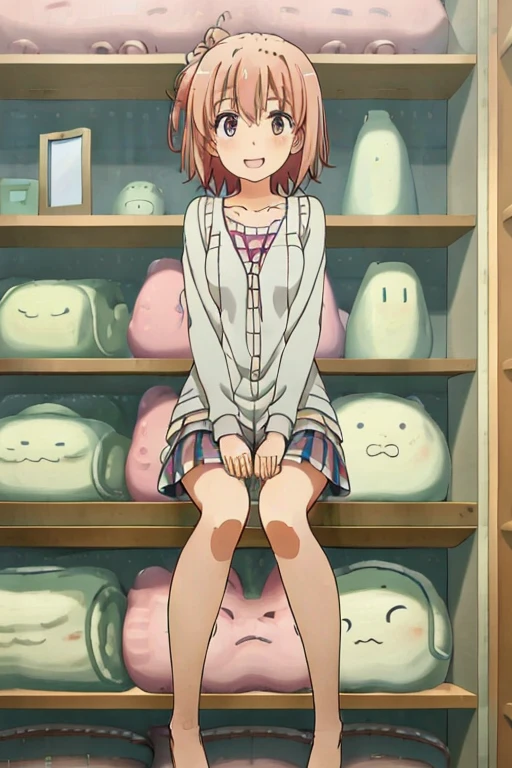 ((highest quality)), ((masterpiece)), (be familiar with), Perfect Face, indoor, Bedroom, Watching the audience,
One woman, Yuigahama Yui,
Open Mouth, Ecstatic expression, blush, smile,
Small breasts, Flat Chest, Young Girl, , , Girl,
Short Hair, Salmon-colored hair, Salmon-colored eyes, Side Pony,
Leg spread,