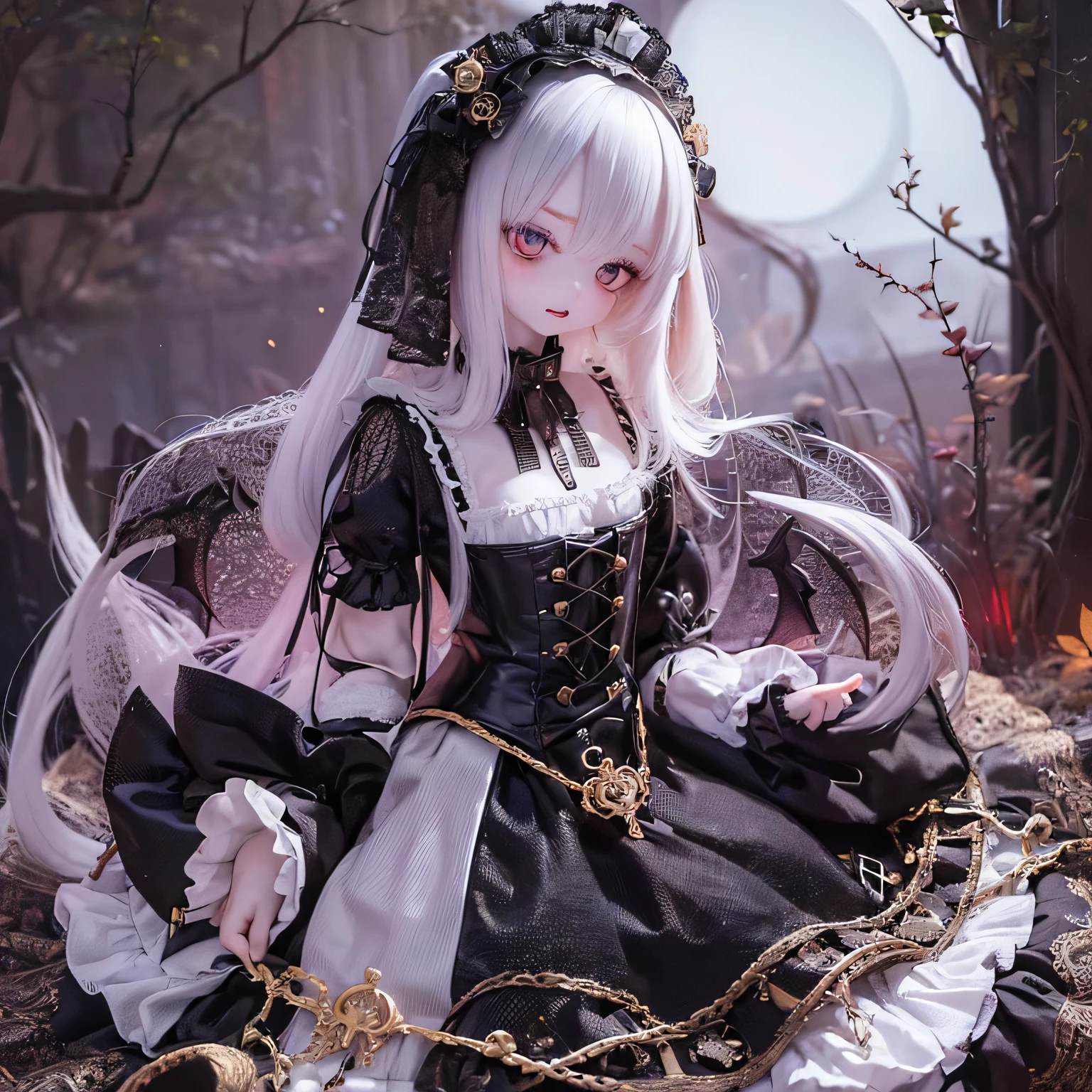(highest quality,4K,8k,High resolution,masterpiece:1.2),beautiful detailed eye,length eyelashes,Beautiful lip detail,extremely detailed eye and face,(Vibrant colors,colorful,Contrast Enhancement:1.1),dark atmosphere,Creepy ambiance,Gothic style,Satanic before,Devilish charm,(Fine art,figure:1.1),Digital Painting,dark fantasy theme,dramatic lighting,Ghostlyly beautiful,Detailed texture, (Horror, dark, Unlucky) girl, (Gothic, Victorian) fashion, (Mysterious, Fascinating) sight, (pale, porcelain) skin, (length, Flowing) Black Hair, (elegant, Complex) Lace dress, (Unlucky, Creepy) Shadow, (Spooky, Otherworldly) background, (Illuminated by moonlight, Haunted) garden, (Unlucky, Charmed) forest, (elegant, Fascinating) Pause, (dark, Mysterious) aura, (Mysterious, supernatural) Powers, (Forbidden, Mysterious) ceremony, (Charmed, cursed) relic, (Twisted, crooked) reality, (Fascinating, Ghostly) smile, (cold, bone-cold) silence, (elegant, Gothic) architecture, (Unlucky, Hypnotize) eye, (intense, dark) emotion, (Powerful, command) before, (Unlucky, Unlucky) atmosphere, (Creepy, Creepy) detailed, (Fascinating, attractive) Performance, (Satanic, Ghostlyly beautiful) shape, (elegant, Creepy) composition, (Surreal, dream-like) scenery, (strict, Unlucky) cloud, (Magic, Mysterious) element, (Charmed, Ghostly) aura, (Shadow, Mysterious) shapes, (Haunted, Abandoned) apartment, (Unlucky, malicious) figure, (supernatural, Otherworldly) energy, (Ghostly, cold) Whisper, (elegant, dramatic) Pauses, (Mysterious, Mysterious) beauty, (Devilish, Fascinating) eye, (intense, Powerful) sight.high heels