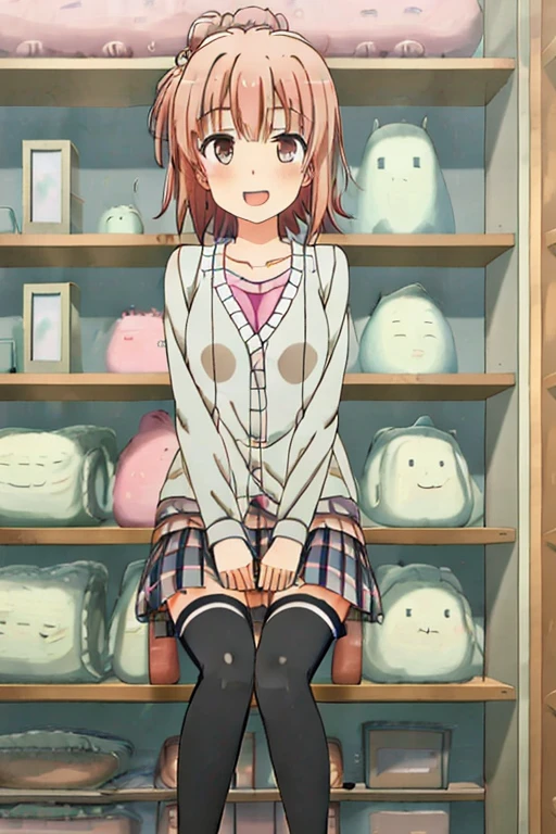 ((highest quality)), ((masterpiece)), (be familiar with), Perfect Face, indoor, Bedroom, Watching the audience,
One woman, Yuigahama Yui,
Open Mouth, Ecstatic expression, blush, smile,
Small breasts, Flat Chest, Young Girl, , , Girl,
Short Hair, Salmon-colored hair, Salmon-colored eyes, Side Pony,
Leg spread,