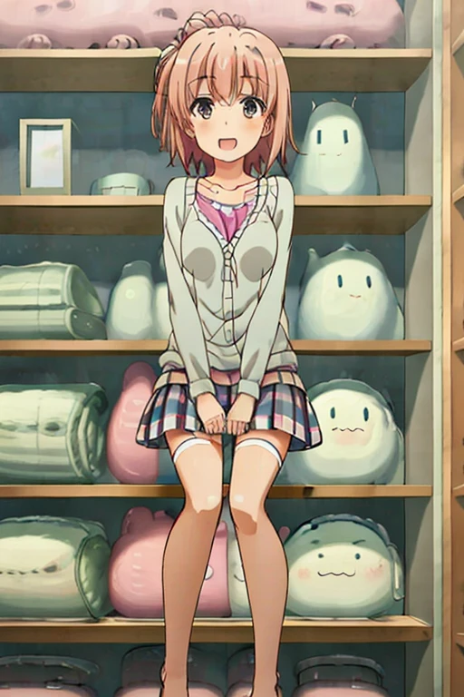 ((highest quality)), ((masterpiece)), (be familiar with), Perfect Face, indoor, Bedroom, Watching the audience,
One woman, Yuigahama Yui,
Open Mouth, Ecstatic expression, blush, smile,
Small breasts, Flat Chest, Young Girl, , , Girl,
Short Hair, Salmon-colored hair, Salmon-colored eyes, Side Pony,
Leg spread,