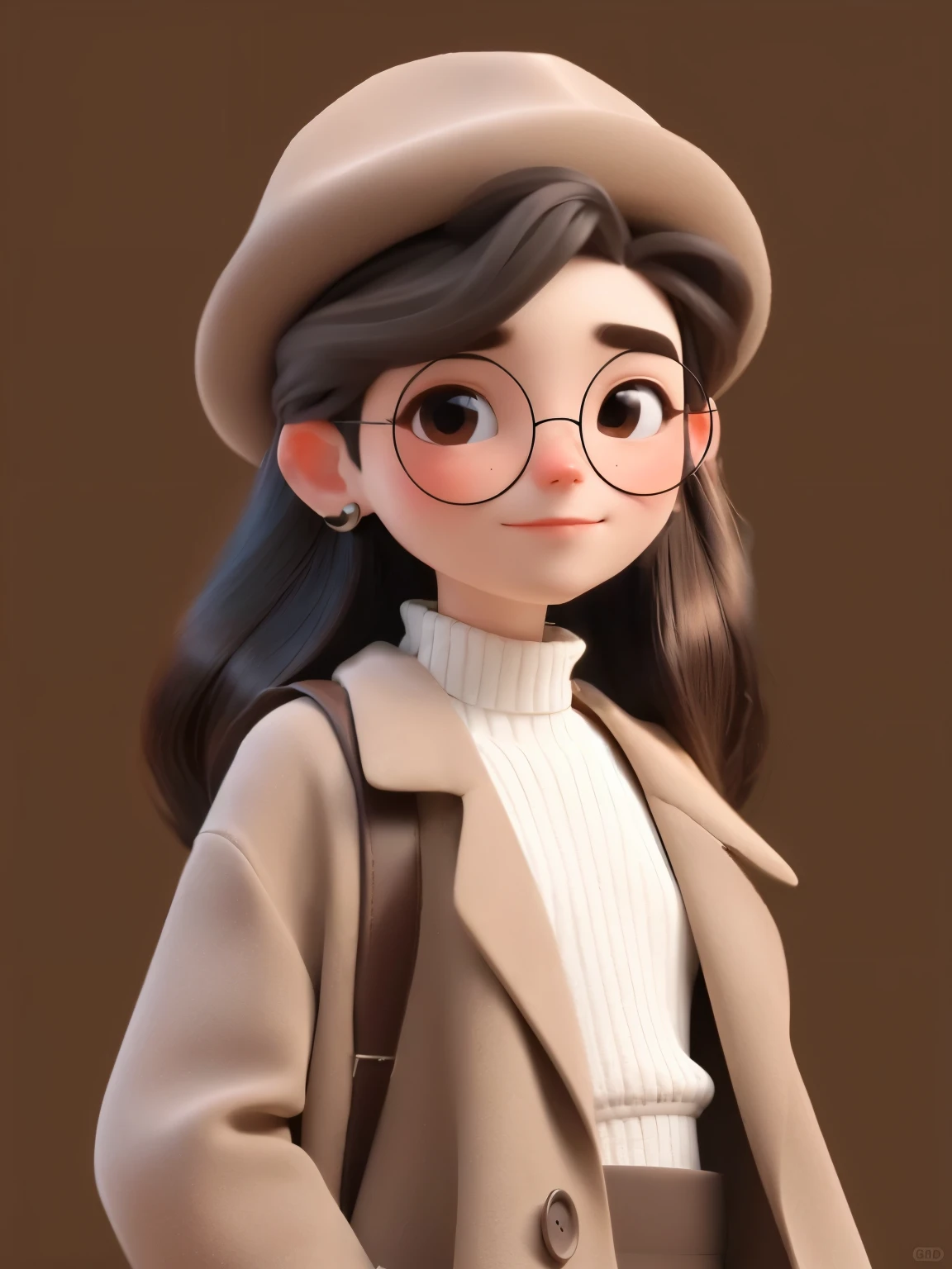 a close up of a cartoon character wearing a hat and glasses, animation character, cute character, high quality character design, cute cartoon character, stylized character, close up character, highly detailed character, cartoon character, 3 d character, 3d character, character artist, character with a hat, 3 d character art, stylized character design, cute 3 d render，Long hair，