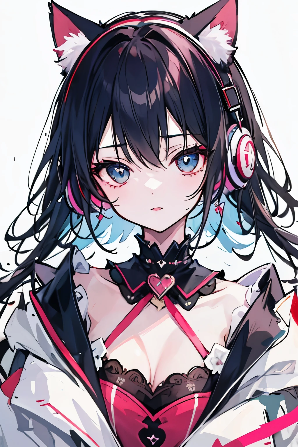 ((highest quality)), ((masterpiece)), Girl with headphones、Cat anthropomorphism