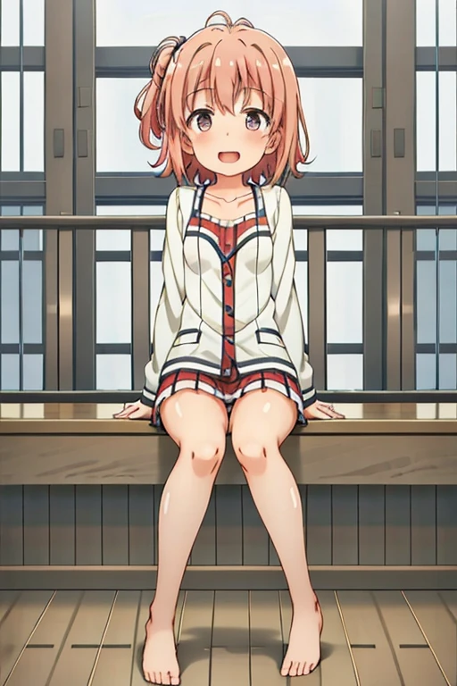 ((highest quality)), ((masterpiece)), (be familiar with), Perfect Face, indoor, Bedroom, Watching the audience,
One woman, Yuigahama Yui,
Open Mouth, Ecstatic expression, blush, smile,
Small breasts, Flat Chest, Young Girl, , , Girl,
Short Hair, Salmon-colored hair, Salmon-colored eyes, Side Pony,
Leg spread,