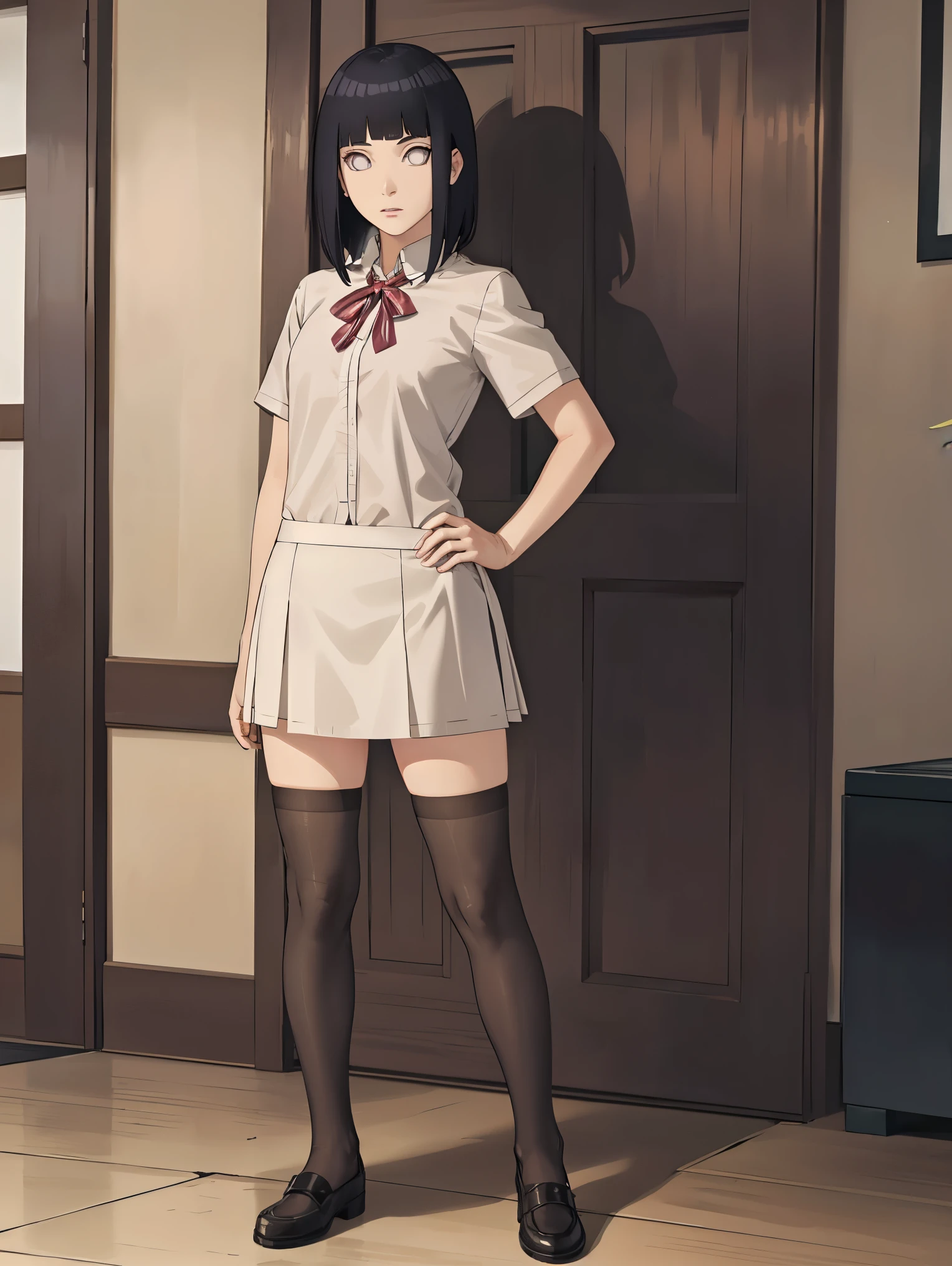 hinata\(boruto\), 1girl, solo,mature female,
BREAK (ribbon, , shirt, short sleeves, skirt, thighhighs, white shirt, white skirt:1.2),
BREAK (full body:1.3), standing,looking at viewer,(solo:1.4),hand on hip,
BREAK (masterpiece:1.2), best quality, high resolution, unity 8k wallpaper,NSFW ,(illustration:0.8), extremely detailed face, perfect lighting, extremely detailed CG, (perfect hands, perfect anatomy),