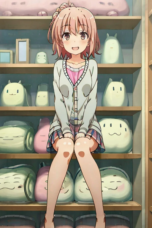 ((highest quality)), ((masterpiece)), (be familiar with), Perfect Face, indoor, Bedroom, Watching the audience,
One woman, Yuigahama Yui,
Open Mouth, Ecstatic expression, blush, smile,
Small breasts, Flat Chest, Young Girl, , , Girl,
Short Hair, Salmon-colored hair, Salmon-colored eyes, Side Pony,
Leg spread,