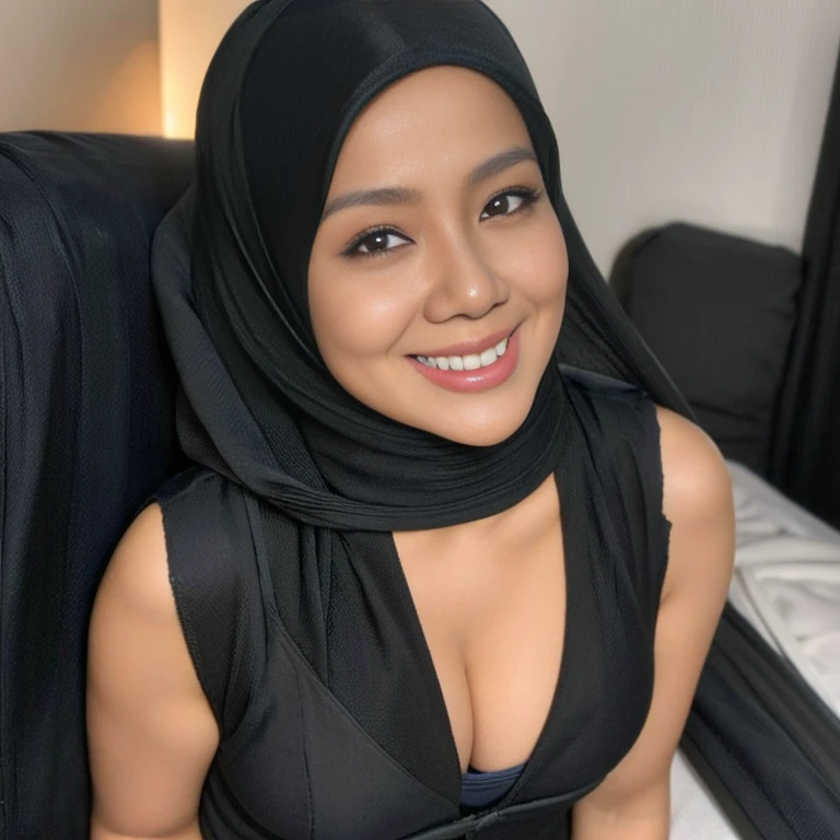 36 years Old, Hijab Indonesian Beautiful woman, MiraFilzah, Massive Gigantic Saggy Breast : 8, Tight Gamis, modest but hot attire, Busty Body, Realistic Perfect Six Pack abs : 2.6, lingerie, smile seductively, Breast about To burst out from her clothes, at doctor office, Dark light, at Nighttime