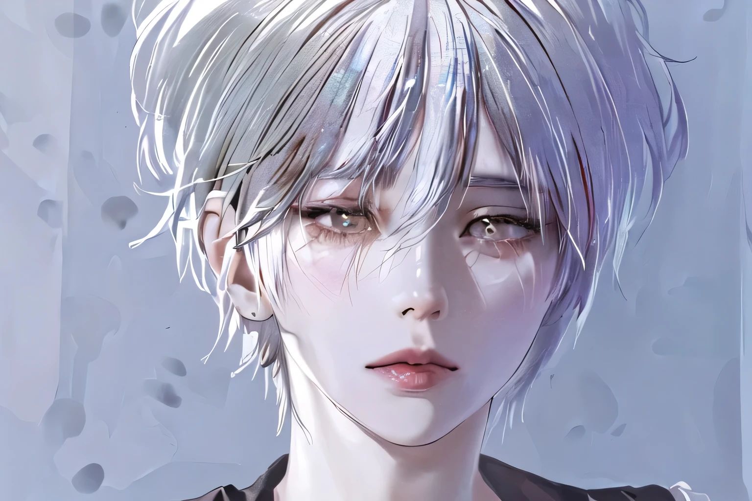 ((1girl), beautiful face, (white hair, short hair:1.3), beautiful hairstyle, realistic eyes, beautiful detailed eyes, (realistic skin), beautiful skin,