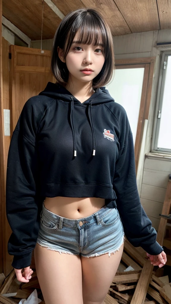 Raw photo, 1girl, standing, long hair, pale skin, delicate face, perfect face, freckles, (tongue):1.2, chin up, choker, oversized hoody, crotch, medium breasts, small waist, wide thigh gap:1.2, best quality, 16k, masterpiece