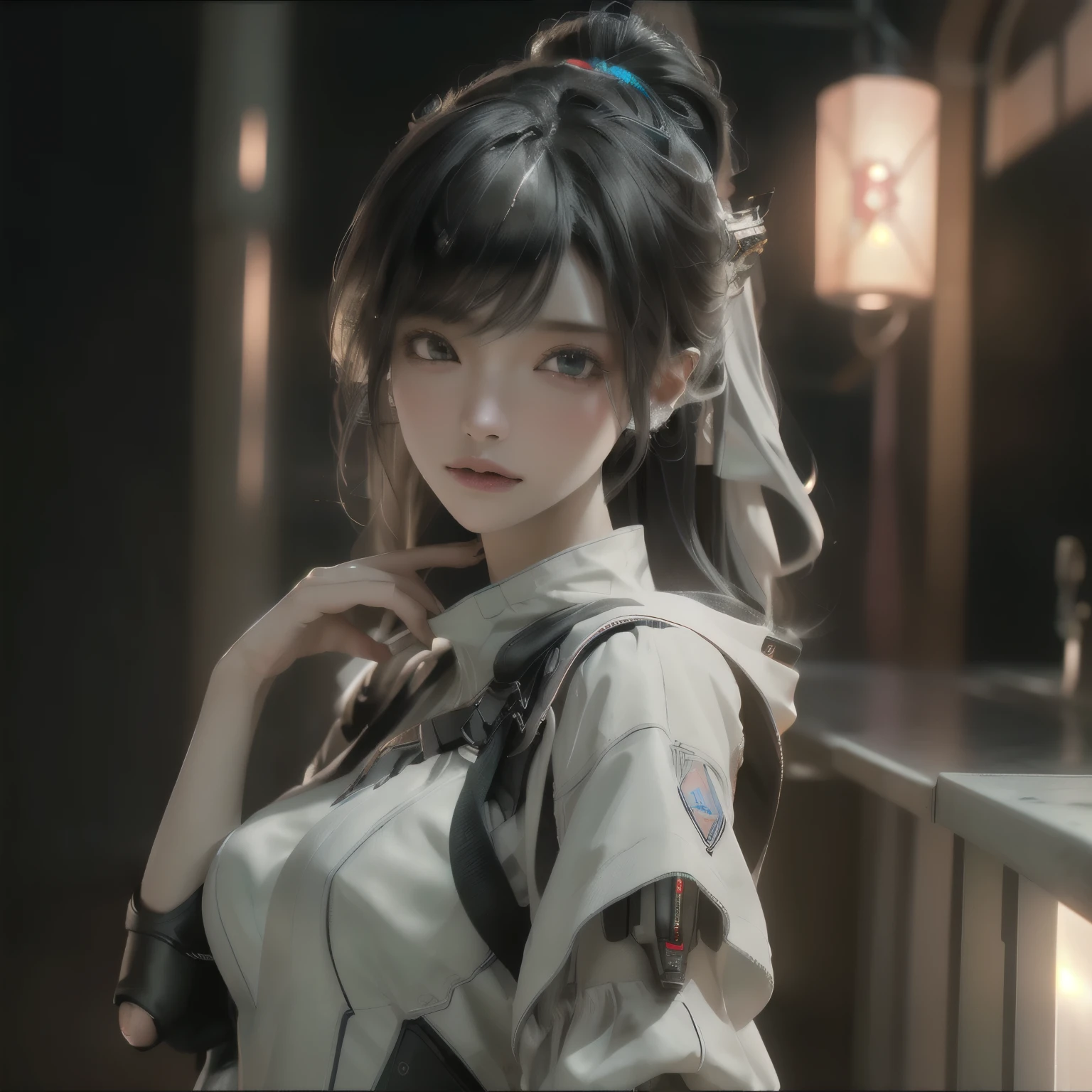 ((highest quality)), ((masterpiece)), (detailed:1.4), 3D, Beautiful cyberpunk woman image,High resolution (High Dynamic Range),Ray Tracing,NVIDIA,Super Resolution,Unreal 5,Scattered beneath the surface,PBR Texturing,Post-processing,Anisotropic Filtering,Depth of written boundary,Maximum clarity and sharpness,Multilayer Texture,Albedo and Specular Maps,Surface Shading,Accurate simulation of light-matter interactions,Perfect Proportions,Octane Rendering,Two-tone lighting,wide aperture,Low ISO,White balance,Three-part method,8K RAW,