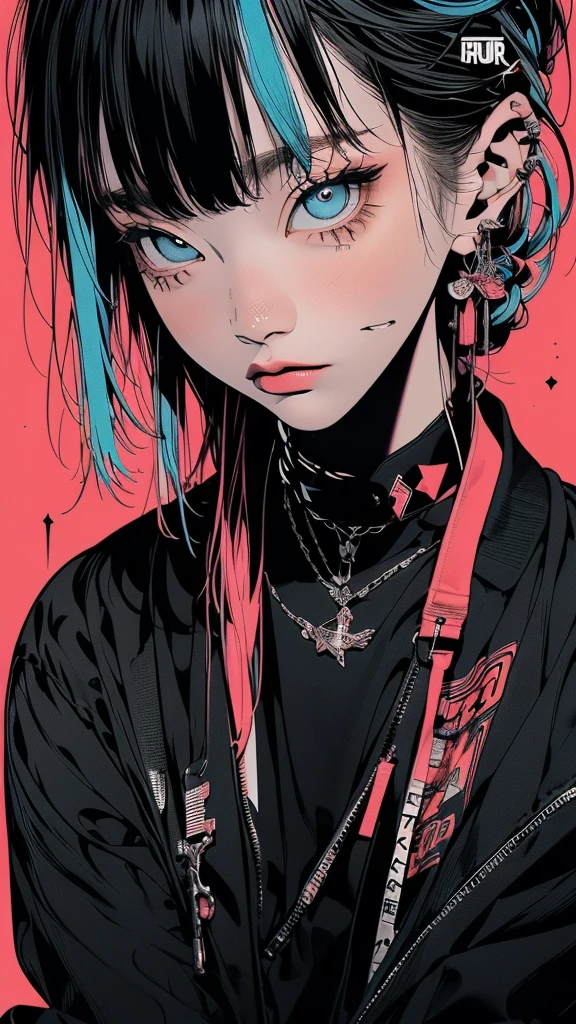 ((((dramatic))), (((gritty))), (((intense))) film poster featuring a young blue hair woman as the central character. She stands confidently in the center of the poster, wearing a stylish and edgy Harajuku-inspired hip hop outfit, with a determined expression on her face. The background is aesthetic atmospheric dark and gritty, with a sense of danger and intensity. The text is bold and attention-grabbing, with a catchy tagline that adds to the overall feeling of drama and excitement. The color palette is mainly dark with splashes of vibrant neon colors, giving the poster a dynamic and visually striking appearance,tachi-e
(magazine:1.3), (cover-style:1.3), fashionable, woman, vibrant, outfit, sexy seductive posing, front, colorful, dynamic, background, elements, confident, expression, holding, statement, accessory, majestic, coiled, around, touch, scene, text, cover, bold, attention-grabbing, title, stylish, font, catchy, headline, larger, striking, modern, trendy, focus, fashion,