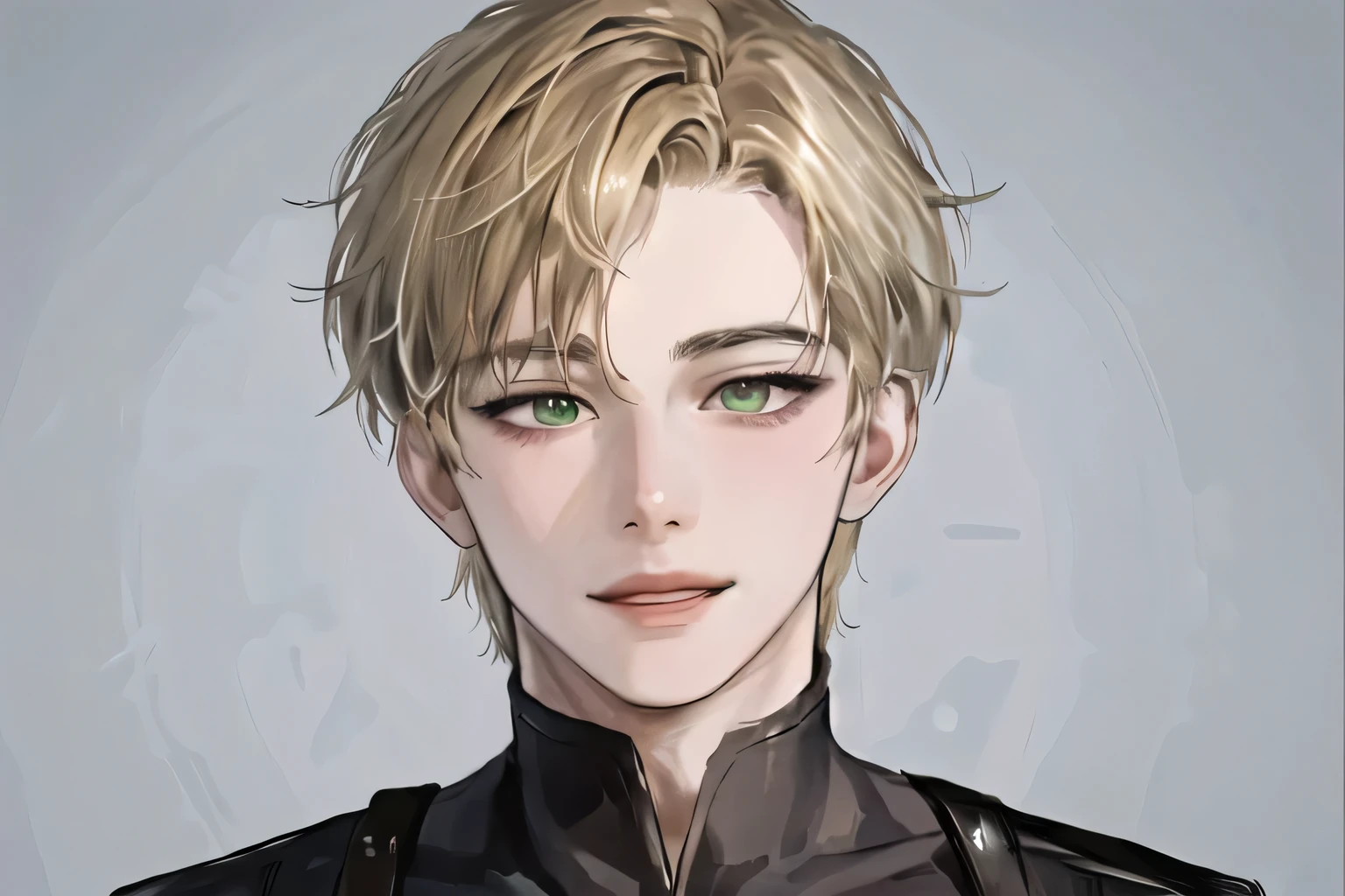 1little boy, portrait, solo,lips, green eyes, looking at viewer, blonde hair, short hair, smile. Realist