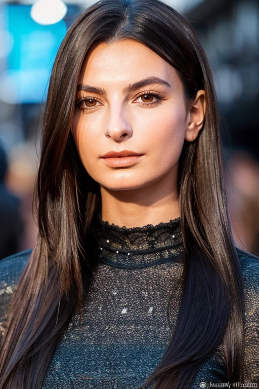 Emily Ratajkowski with straight hair dark brown