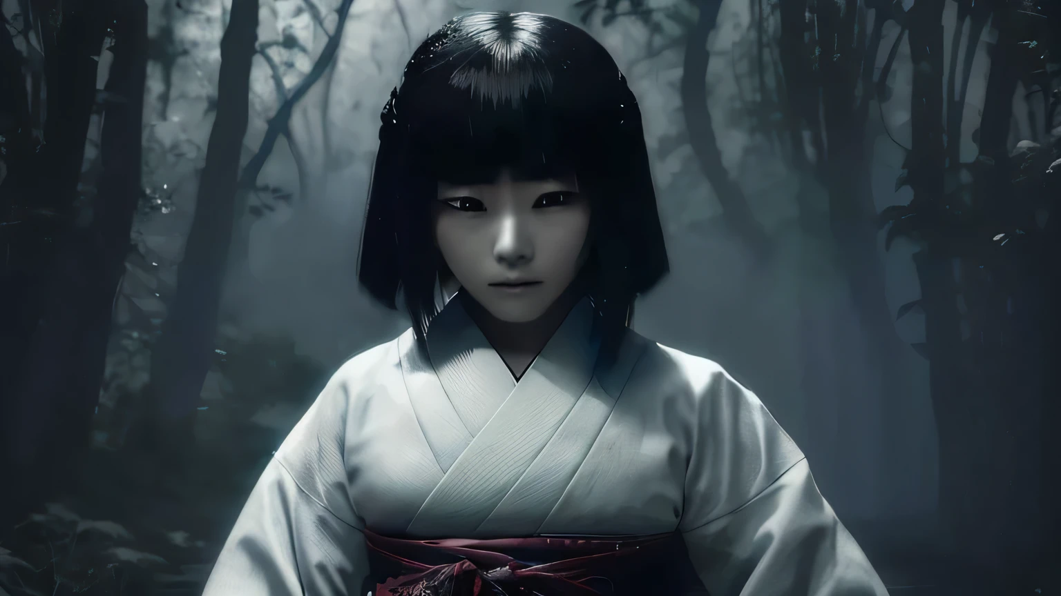 arafed image of a young girl in a kimono in a dark forest, japanese live-action movie, samurai portrait photo, portrait of a japanese girl, japanese horror, portrait of sadako of the ring, japanese fantasy, epic portrait of menacing, japanese horror movie footage, the piercing stare of yuki onna, portrait shot, portrait of a japanese teen