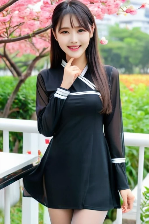 ((32k,super highest quality,Ultra-high resolution,masterpiece,Realistic,Realistic,Very detailed)),Young, adorable and cute 16 year old〜20 year old girl,(Seamless Ultra-thin All-through Pantyhose,Ultra-thin seamless pantyhose, sexy, all-through, beautiful legs, tights, stockings, sheer, pantyhose, ladies)),Full body photo,Full body angle,Esbian all over,Baby Face,single eyelid,Long legs,Thin legs,Thin thighs,Beautiful hands and feet,chest,Cute smile,Adorable smile,nice smile,Rose garden in the background,Long Straight Hair,Iris,Black Hair,A cute and beautiful Japanese girl who still retains her youthful charm,A body that still retains a youthful look,Slim waist,((Modern Chinese ethnic clothing for women,Short Chinese dress,Sexy Chinese Dresini Chinese Dress,Chinese Dress Sexy Lolita Dress))