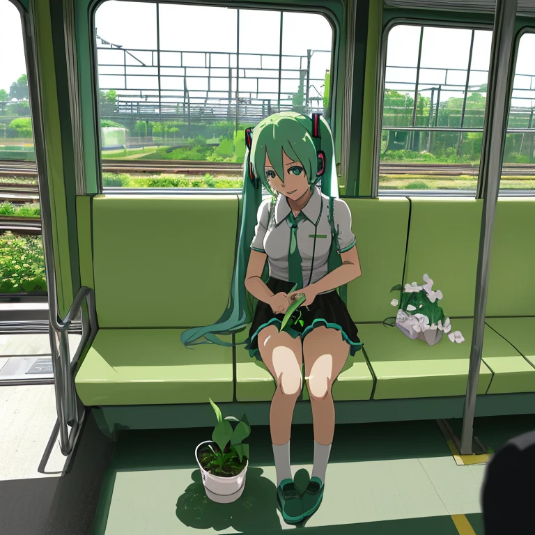 Hatsune Miku gardening on the train