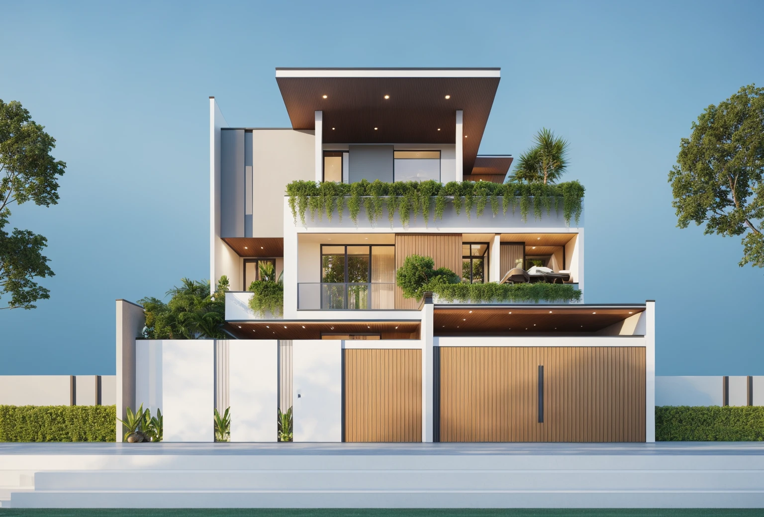 PLATFORM KTHOUSE, 1 morden villa, slope roof, main material of villa about build color wall:1.2 glass panel:1.1 and stone:1.2, 1large yard, 1 road runs in front of the house, (RAW photo, real, best quality, masterpiece:1.2), look morden minimalist, 1 road in front of the house, dynamic lighting:1.3, (hyper realistic, photo-realistic:1.2), high quality, (dark lighting:1.2), perfect lighting, archdaily, no human, light at 12 noon, light in door:1.2
