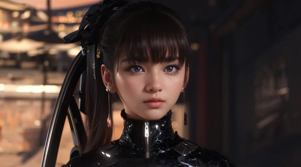 (best quality,ultra-detailed),(Realistic:1.37), beautiful and detailed face, Ultra-realistic texture, delicate face, delicate body, red lipstick, vivid colors. High definition, 8k. athletic body. Serious expression, Asian girl, very light brown eyes