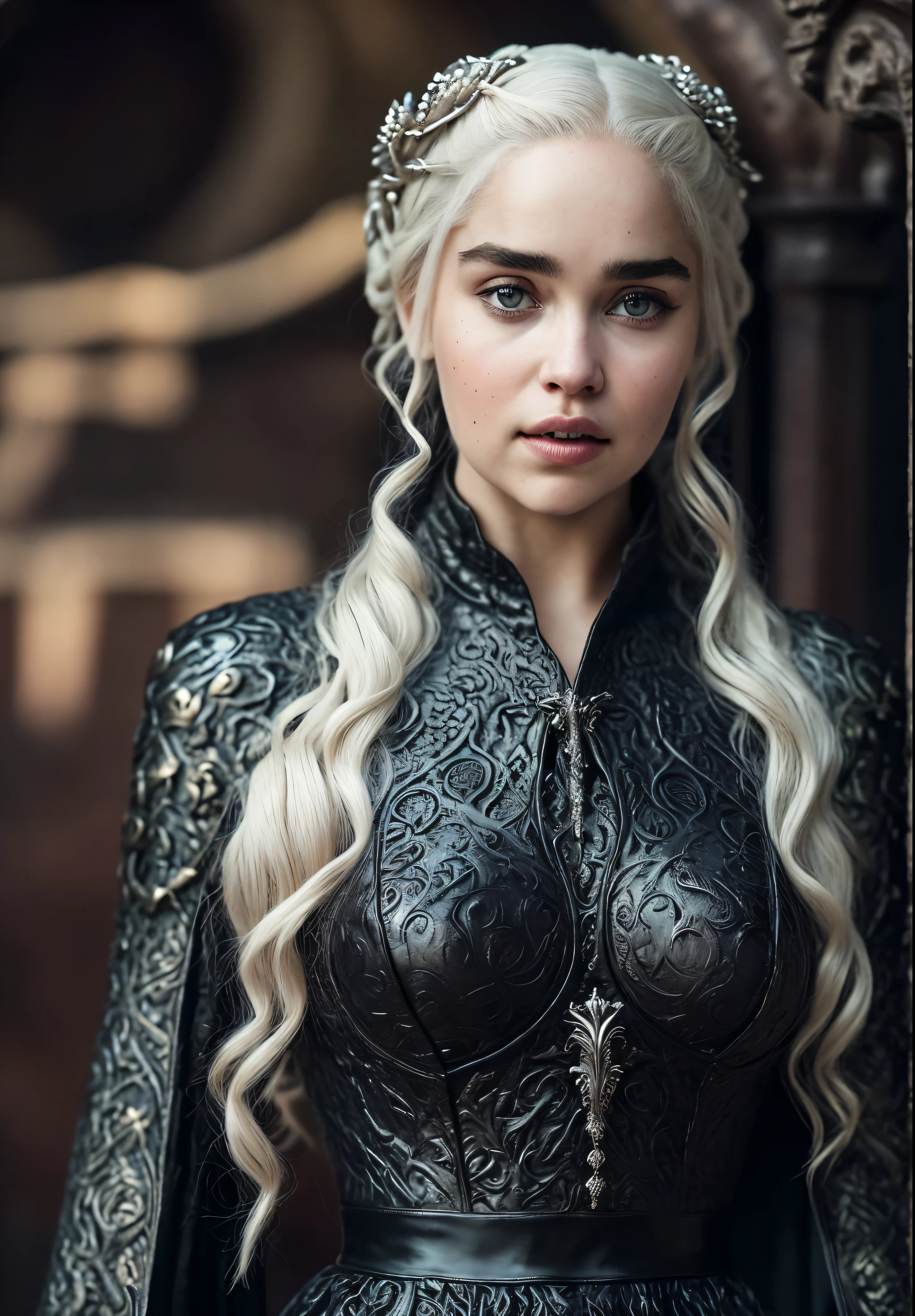 Royal Satin dress, Perfect eyes, flawless Beauty, pierced eyes, Masterpiece, Daenerys Targaryen, Gorgeous woman, queen, Queen Lady, Princess of Dragonstone, black mole on breast, The Unburnt, Queen of Meereen, Queen of the Andals, the Rhoynar and the First Men (claimant), Protector of the Seven Kingdoms (claimant), Khaleesi of the Great Grass Sea, Breaker of Shackles, Mother of Dragons, The One Who Was Promised, Lady of Dragonstone , 45 years Old, she is a Full growned lady now, beautiful mature lady, the queen, milf beauty, mature queen, Best quality, a small, charming Beauty, a captivating woman, fully ripen milf body, lustful queen, alluring appearance, unrivaled beauty, wonderful breasts, large breasts, mediaeval erotic costumes, a Game of Thrones-inspired costume, a close-up of a woman from the middle ages, Daenerys Targaryen, Daenerys, resembles Emilia Clarke, Emilia Clarke, scene from "Game of Throne," deep cleavage, warrior princess, healthy body, perfect thick body, attractive figure, fleshy body, style of "Game of Throne," beautiful lady, beautiful woman, mediaeval clothes, stunning woman, 8K, insane details, dress made of clothes and jewelry, perfect hair, styled hair, high clarity eyes, perfect hands, perfect fingers, perfect eyes, skin pores, stunning beauty, beautymarks on her breast, beautymarks on her breast gives her more charm, black moles, insane skin texture, high quality skin, skin pores, beautiful styled hair,