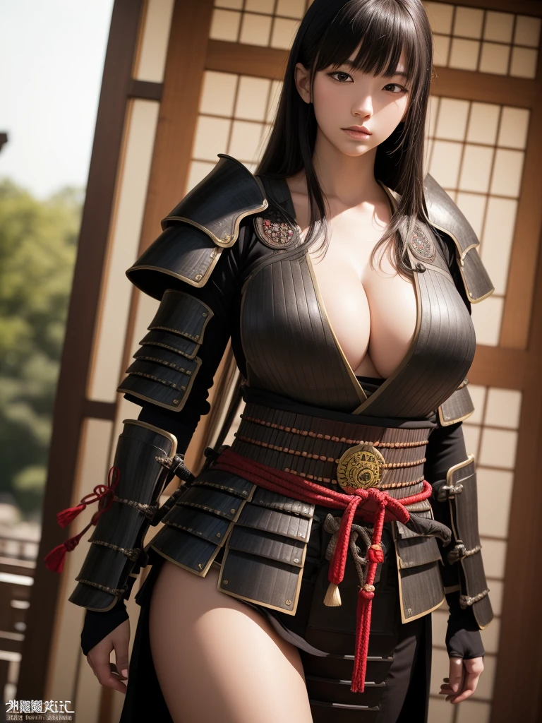 masterpiece, Best quality, (((realism、lifelike:1.37))), ((solo)), 8K Image Quality , Extremely exquisite and beautiful, brilliant, Official art with attention to detail, Unbelievably ridiculous, Huge file size, Ultra Detailed, Very detailed, (pretty girl), (Detailed girl), Detailed eyes and face, Beautiful and delicate eyes, Light makeup, (1 girl), (Perfect female body), Large Breasts, Slim waist, Big Ass, (pretty girl in Japan), ((whole body)), With bangs, ((Japanese Samurai Woman)), ((Japanese ebony armor)), (Detailed Japan armor), (18 years old), ((Japanese Samurai Woman)), ((Japanese ebony armor)) , Distance, (Detailed Japan armor), ((Overexposure)), Shrines and temples,