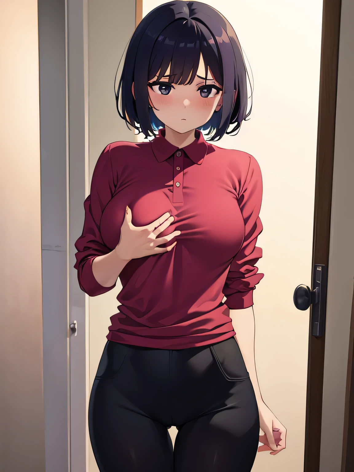 1. Beautiful girl in a magenta polo shirt, short hair, pubic hair, Beautiful breasts, Small breasts, Embarrassing, Beautiful fingers, Shyness, worries, Black Hair, No pants, Bend your body (There are big penises around、There are a lot of fat men wearing dirty clothes.) naked naked black eyes hospital beautiful cute attacked sex high quality covered in cum short sleeves rape breast grabbed