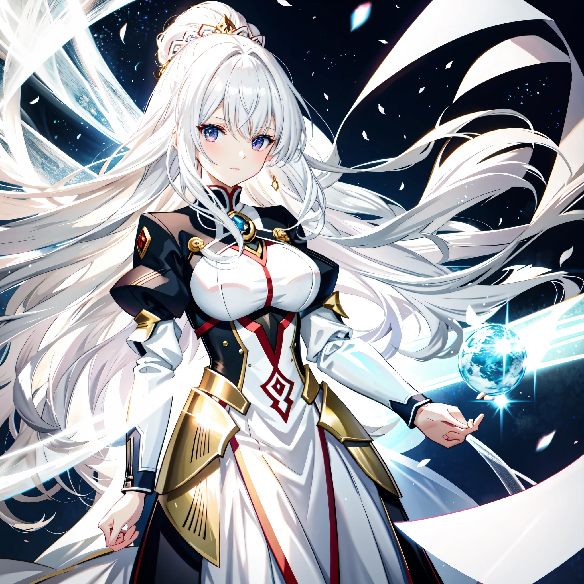 "Super Detail, Top Quality, BRAKE, Super Detailed Illustration, Super Detailed Beauty, High Quality and Detailed Art, BRAKE, 4K Digital Art, Highly Detailed Animation, Highly Detailed Short Full Body Portrait, BRAKE, pixiv Digital Art, Anime Art Wallpaper 8K, Ultra-detail, highest quality, ultra-fine illustration, ultra-fine beauty, BRAKE, white anime Barbie, biomechanical, anime moe art style, dress, desktop background, biomechanical Big Breasts, Fate/Stay Night, Fate/Grand Order, BRAKE, Create a super detailed 4K digital art illustration. The style should reflect 'White Anime Barbie' with elements of 'Biomechanical' and embody the Moe art style of anime. BRAKE, The character has long, flowing white hair and is dressed in a white outfit with red accents. Their posture is relaxed and elegant. BRAKE, The background is a complex greyish-white with decorative designs, emphasizing the serene and mystical theme of the image. The viewpoint is from the front of the character, focusing on their attire and hair. BRAKE, The lighting is soft, illuminating the character from the front. Shadows are minimal, creating an ethereal effect. This illustration should depict a fantastical world through the ornate background and the character's ethereal aura, showcasing a style that combines reality with fantasy. BRAKE, Please ensure that the final illustration reflects all these prompts to the maximum extent possible, keeping the creative margin of the AI creator to 5% and reflecting 95% of the prompts. The illustration should not include any form of deformity or any elements that are not mentioned in the prompts. The absolutely style and quality of the illustration should be fixed as per the prompts."
