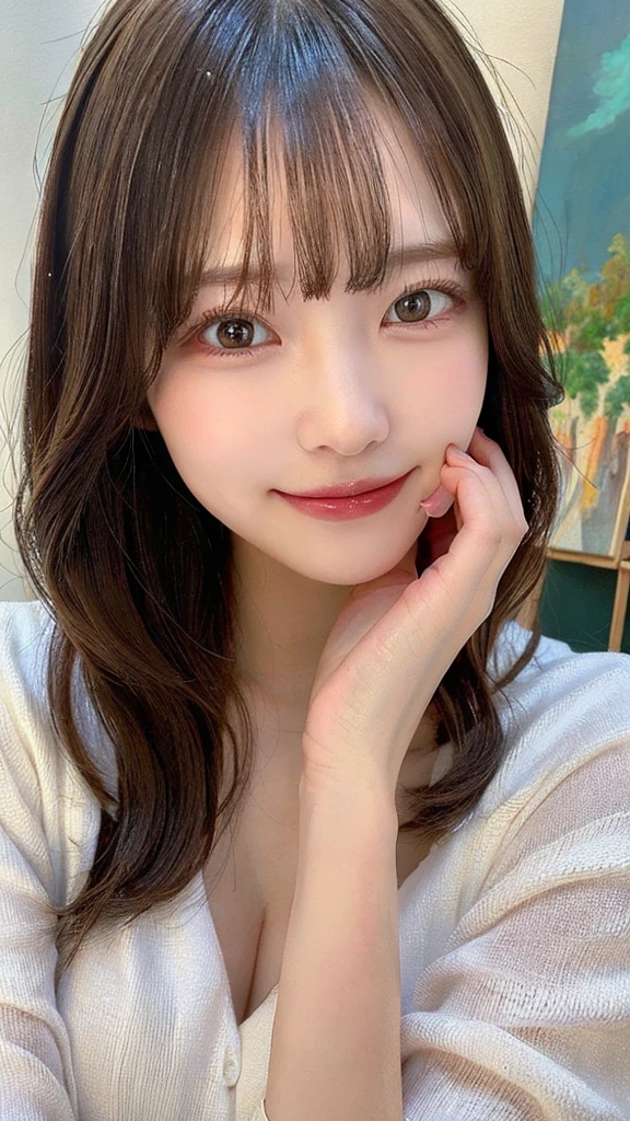 highest quality, shape, Very detailed, finely, High resolution, 8k wallpaper, Perfect dynamic shape, Beautiful and detailed, Summer clothes,Medium Hair,Natural color lip,smile,20-year-old girl、Midnight、Beautiful and elaborate face、Perfect and beautiful face、Slim face and figure,spread your arms wide, ((Best picture quality, 8K, masterpaintings:1.3)), 1girl huge large breasts, Beautiful woman with slender abs:1.3, (Casual hairstyle, :1.2), Sexy dress,Ultra-fine face, detailed eye, Double eyelids,Smile with。Take pictures in cute poses,The figure is very bad,tiny small waist,bigbreast,Close-up,Close-up chest,White-skinned,beautiful in the background