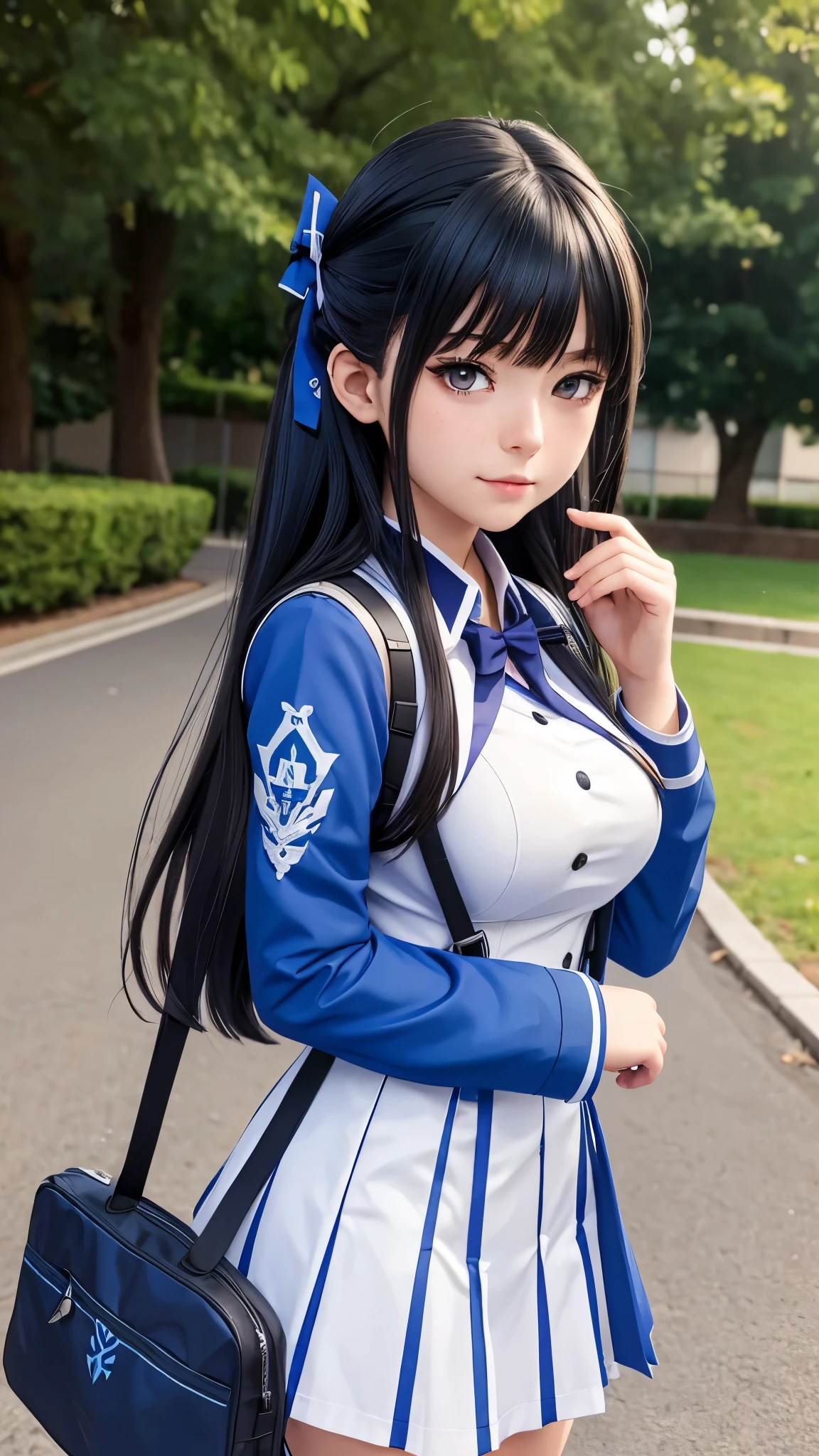nagara(azur lane),(origen),school_uniform,1girl,solo,outdoors, looking at viewer,, ,masterpiece, best quality, ultra-detailed, illustration,