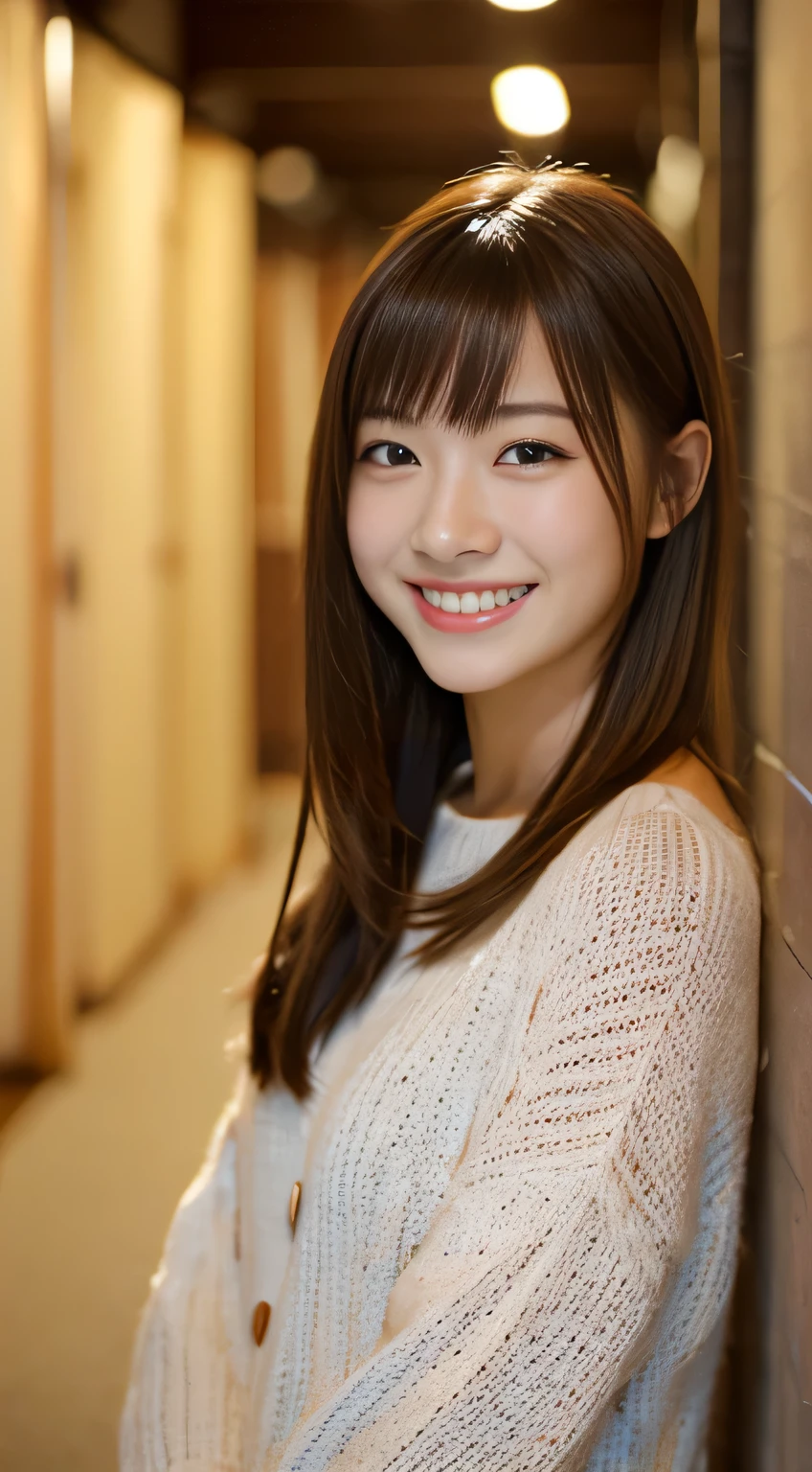 masterpiece,best quality,(Japanese ),((Beautiful girl)),indoor,(perfect body beauty:1.2),(shy smile),beautiful teeth,