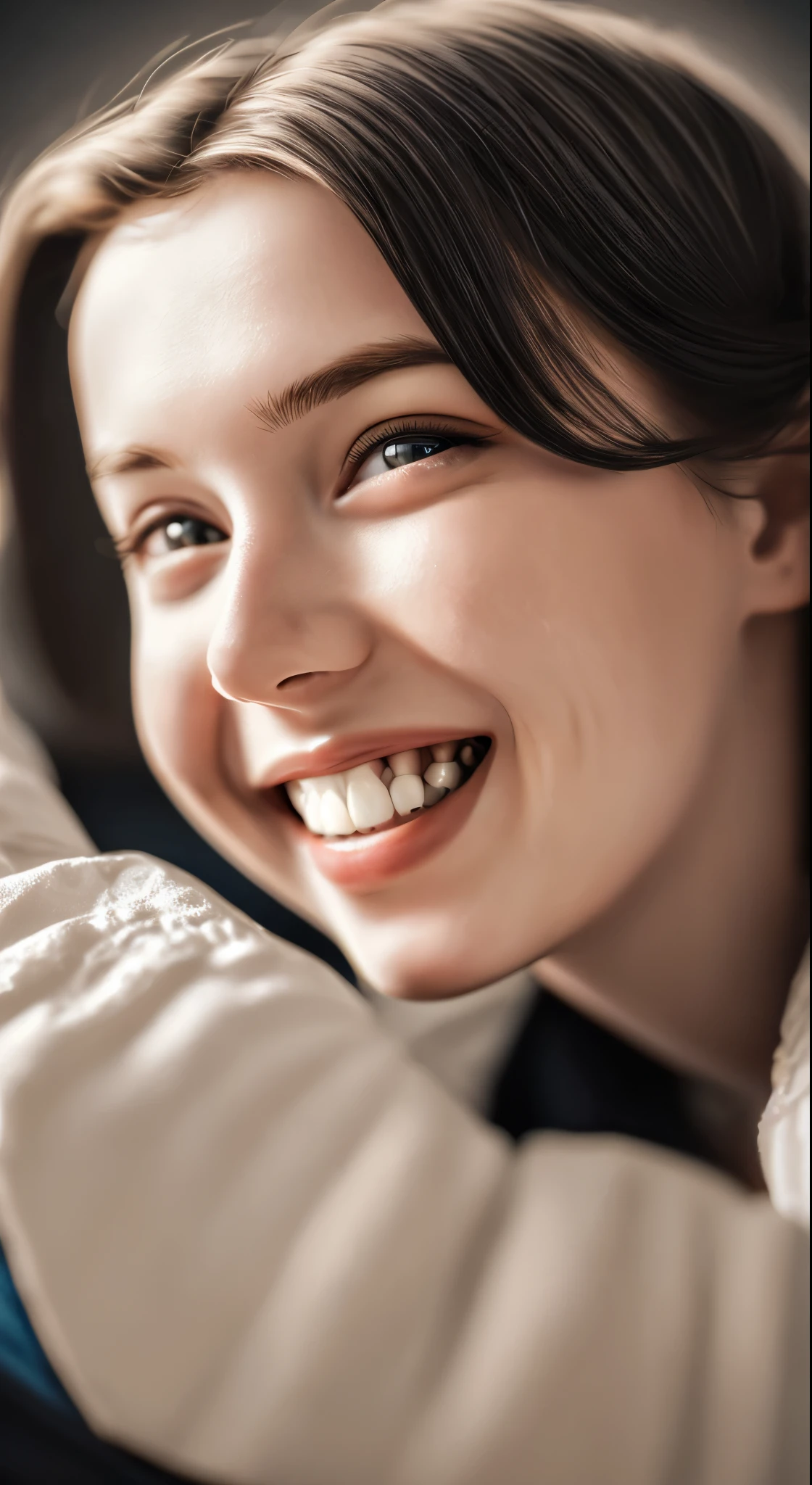 ((masterpiece, highest quality)), High resolution, 8k, Cinematic Light, High Contrast, Depth of written boundary, Strong brilliance, Detailed Background, One girl, cute, Fine grain, Eyes sparkling, Detailed Iris, Grin, Stylized, Open your mouth, tooth,