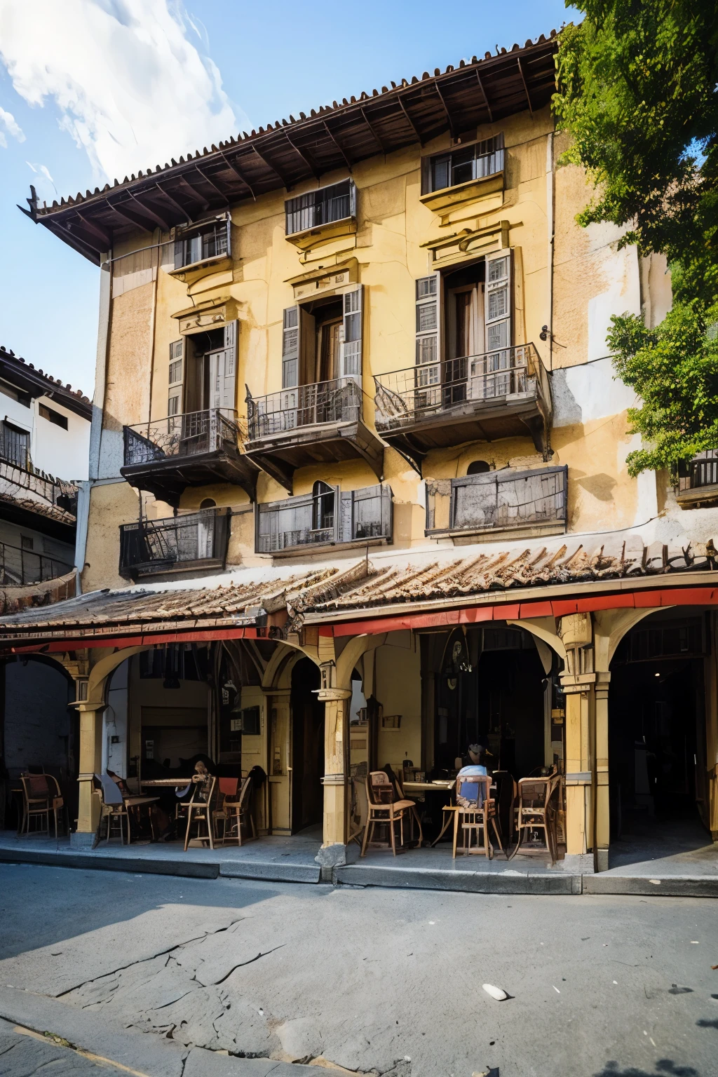 ((best quality)), ((masterpiece)), (detailed), coffee house, ((Philippines)), Intramuros, (spanish_style:1.8), outside view, (1_floor:1.4)