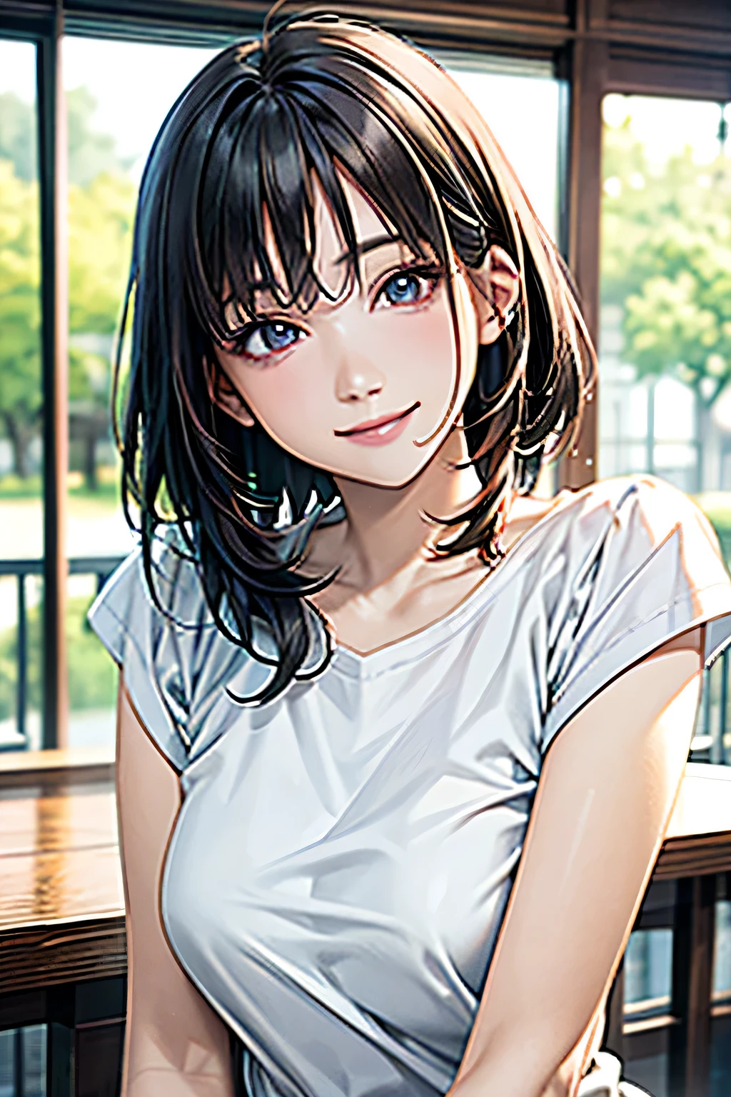 ((highest quality、8k、masterpiece、Realistic:1.4、detailed、Beautiful and detailed))、Detailed Skin、Beautiful and clear eyes、Natural smile、Beautiful girl with a smile、Bright sunlight, Perfect ???????,