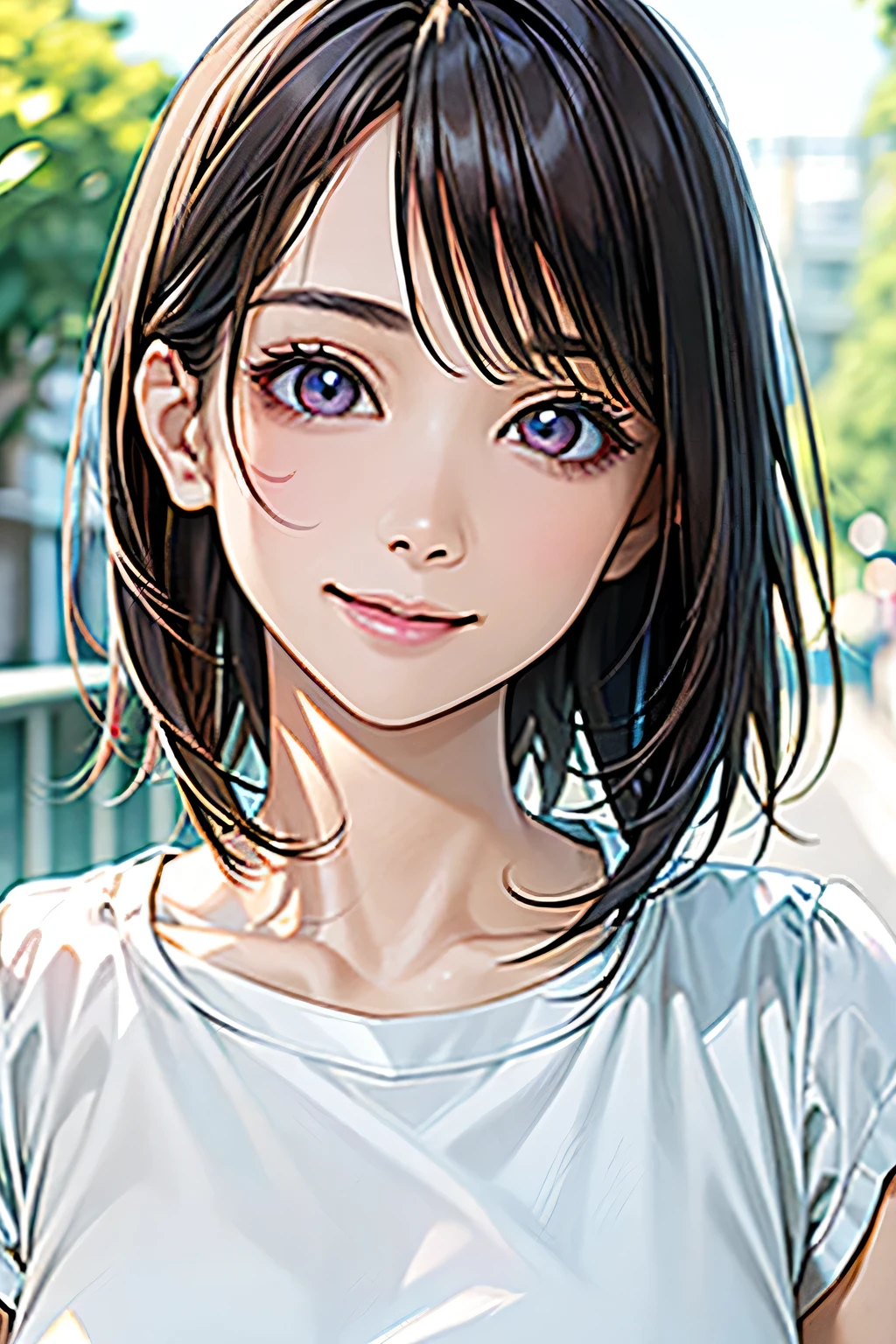 ((highest quality、8k、masterpiece、Realistic:1.4、detailed、Beautiful and detailed))、Detailed Skin、Beautiful and clear eyes、Natural smile、Beautiful girl with a smile、Bright sunlight, Perfect Anatomy,
