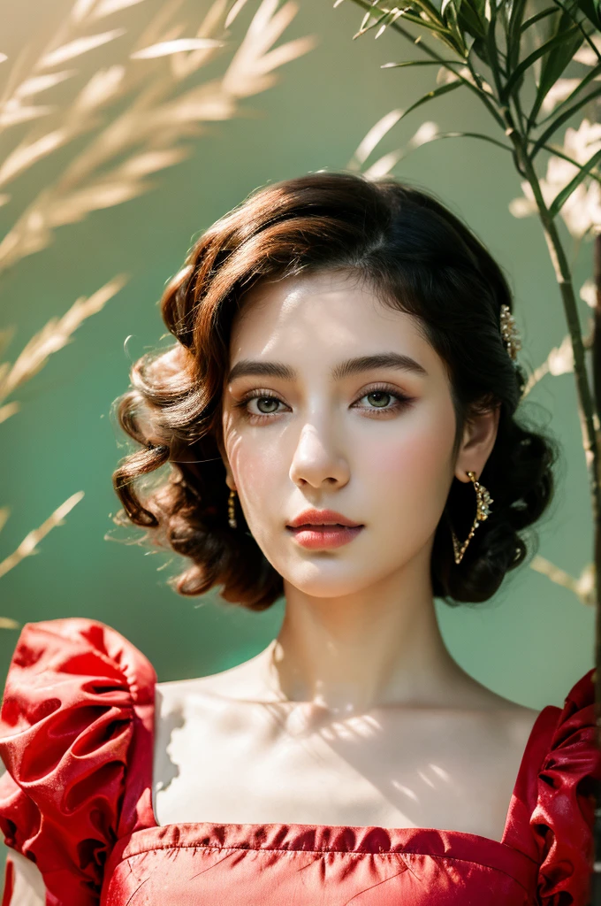 ( masterpiece, top quality, best quality,8k,17 years old girl,ultra detailed,raw photo:1.5),(photorealistic:1.4),(cinematic lighting), PerfectNwsjMajic, , Surrealism, UHD, ccurate, Super detail, textured skin, High detail, Best quality, dynamic angle, (high nose,White skin),[Beautiful blue eyes],(1girl),(good anatomy:0.5)), a woman in a dress, rococo queen, rococo fashion, rococo style portrait,rococo dress, rococo cyberpunk, No estilo de arte de Bowater, Senhora Vitoriana, Dreamy atmosphere,expressive brush strokes, mystical ambiance, Artistic interpretation, a whimsical illustration, Subtle colors and tones, face, (pin curls hairstyle), Palace 