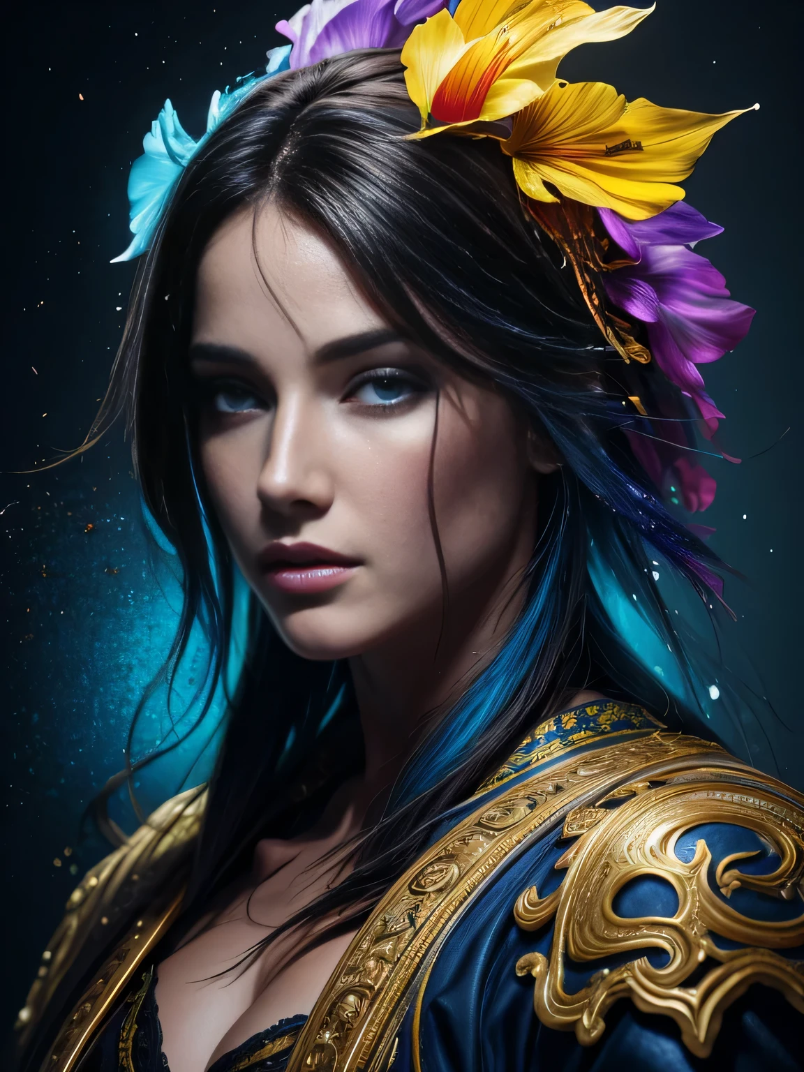 Colorful beautiful girl: a giru 28-years old, messy hair, oil painting, nice perfect face with soft skinice perfect face, blue yellow colors, light purple and violet additions, light red additions, intricate detail, splash screen, 8k resolution, masterpiece, cute face,artstation digital painting smooth veryBlack ink flow: 8k resolution photorealistic masterpiece: intricately detailed fluid gouache painting: by Jean Baptiste Mongue: calligraphy: acrylic: watercolor art, professional photography, natural lighting, volumetric lighting maximalist photoillustration: by marton bobzert:, complex, elegant, expansive, fantastical, wavy hair, vibrant, Best quality details, realistic, High definition, High quality texture, epic lighting, Cinematic film still, 8k, soft lighting, anime style, masterful playing card border, random Colorful art, oil painting, blue yellow colors, light purple and violet additions, light red additions, intricate detail, splash screen, 8k resolution, masterpiece, artstation digital painting smooth veryBlack ink flow: 8k resolution photorealistic masterpiece: intricately detailed fluid gouache painting: by Jean Baptiste Mongue: calligraphy: acrylic: watercolor art, professional photography, natural lighting, volumetric lighting maximalist photoillustration: by marton bobzert:, complex, elegant, expansive, fantastical, vibrant