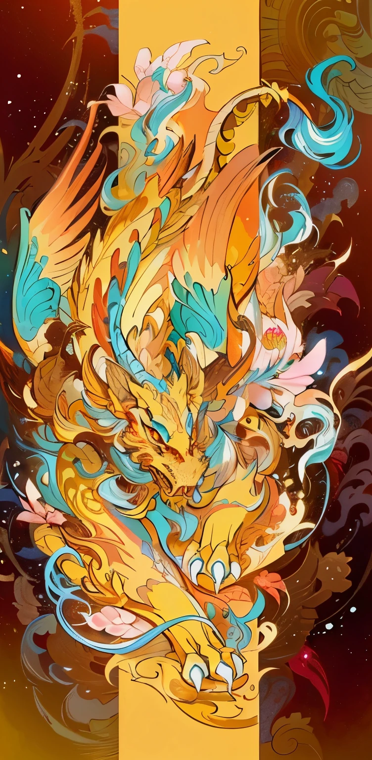 A long tail、长尾巴的dragon的彩色插图, Extremely complex and colorful, dragon, Full-color digital illustrations, Tattoo color illustration, Full color illustrations, Rich in details,Colorful, very detailed and colorful, colorful、Rich in details, Complex Numbers, Complex and gorgeous anime CGI style, Colorfull illustration, Ultra-detailed colorful art