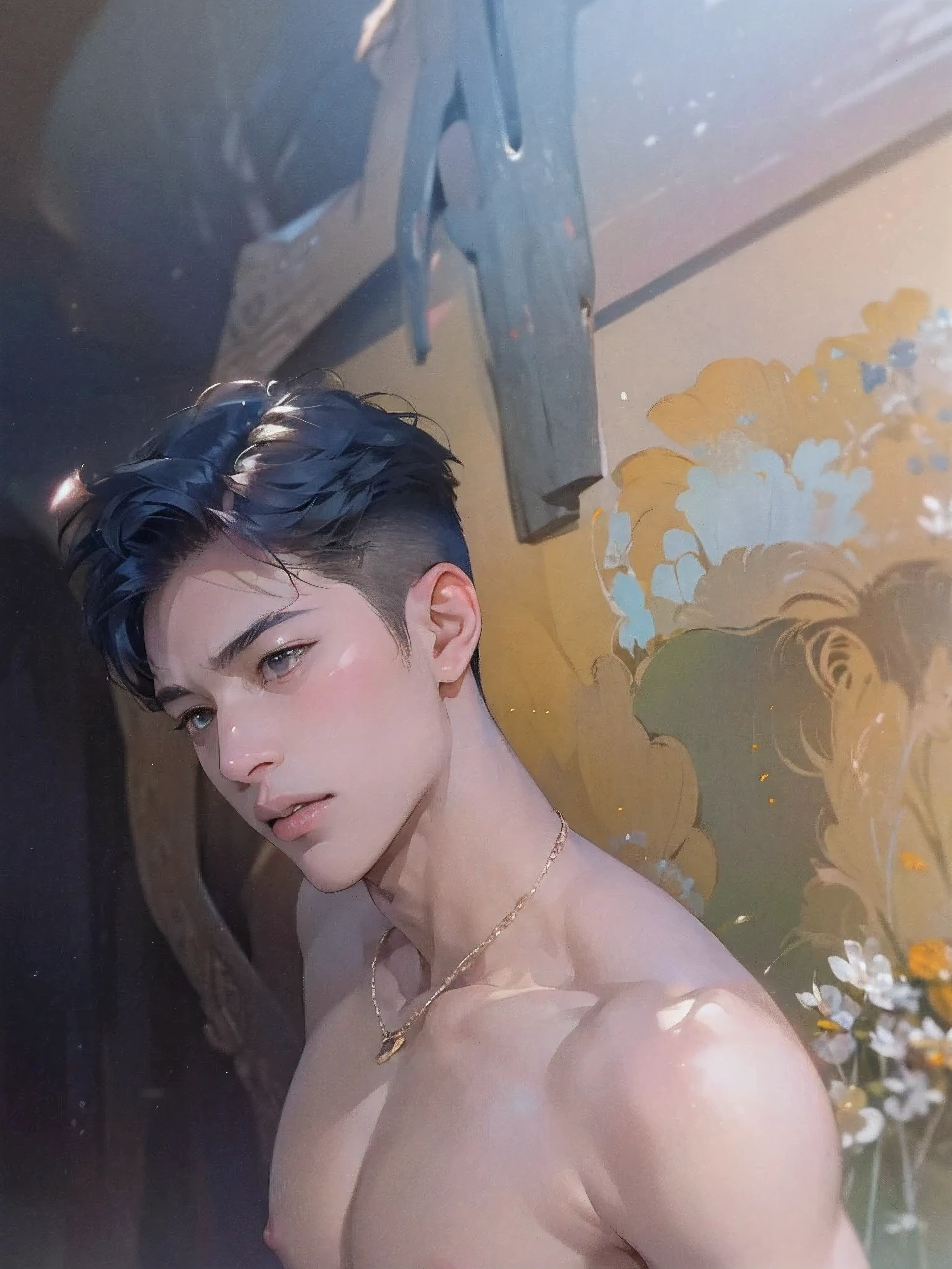 (in 8K、top-quality、​masterpiece:1.2)、1 boy、short-haired、Hair short、Brown-skinned、Yellow view、