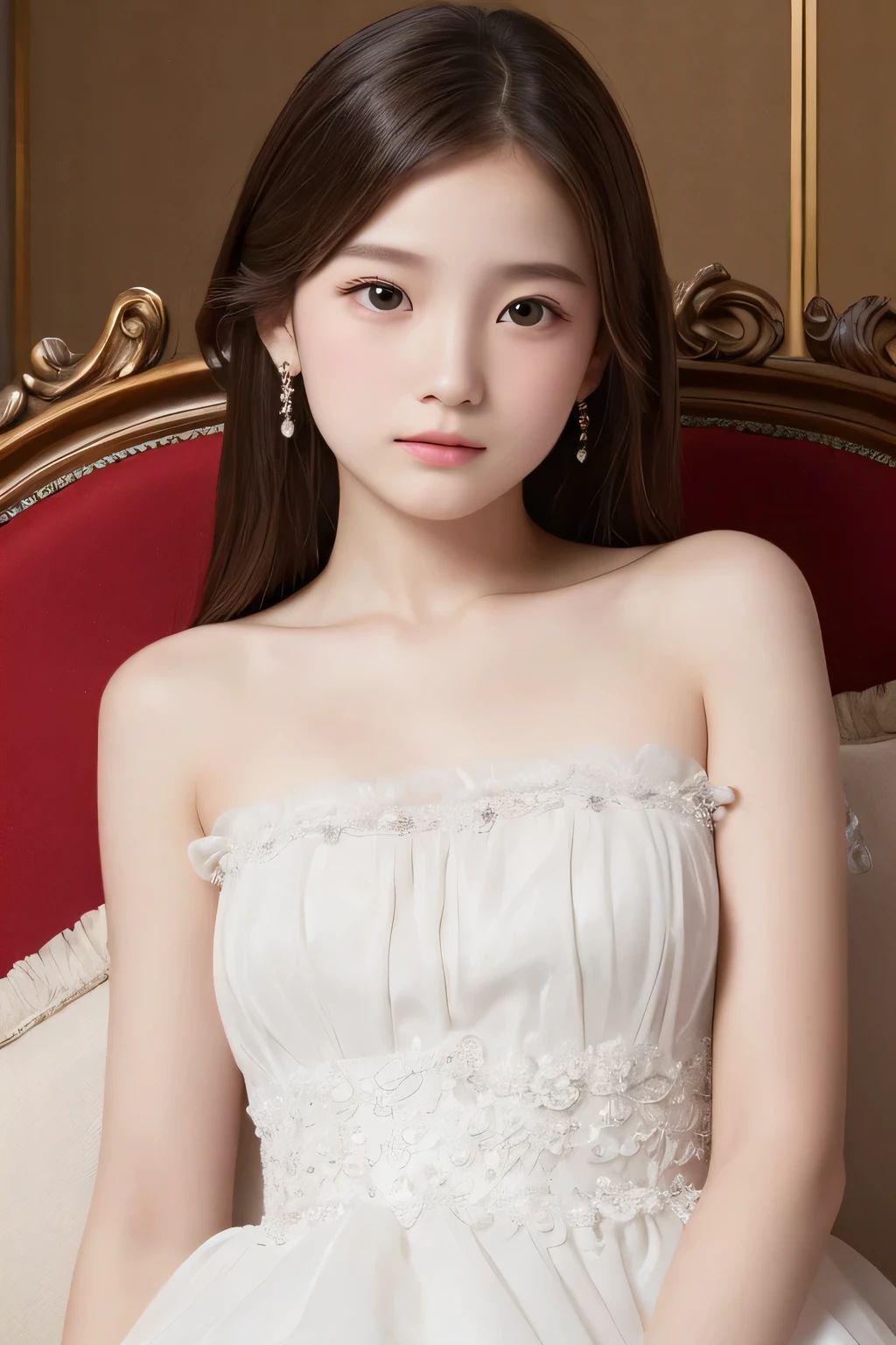 ((highest quality)), ((Photo quality)), (detailed), Perfect Face,White skin,,dress,delicate,sofa