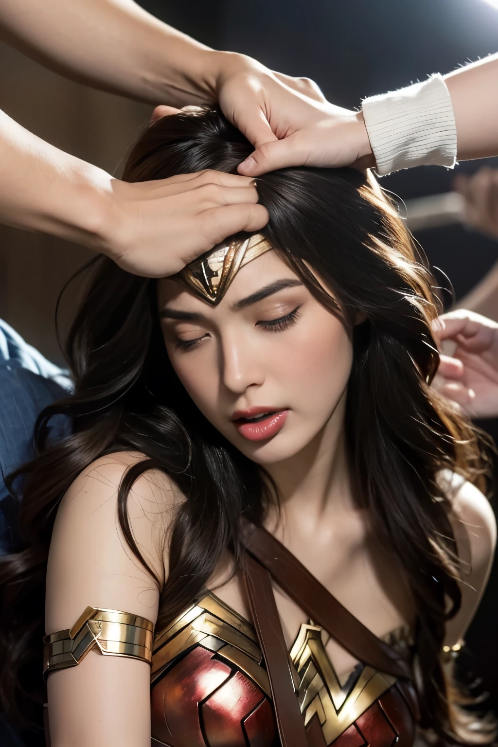 私はWonder Womanです、完璧なWonder Womanの衣装,On all fours,Hug from the front,お姫様Hugged,Hugged,Being strangled,You can hold it,Leaning on the man,Hugged,Can be lifted,Men lick my face with their tongues,The guys lick my head with their tongues,Men lick my hair with their tongues,My body is licked by men,sleeping face,Close ~ eyes,Open your mouth,Tired face,Face of Suffering,sleeping face,Being slapped in the face,Getting punched in the face,Fighting with men,Fight with the men,Surrounded by men,,Caught between the men,Being held back by men,Entanglement with males, Attacked by men,Brown Hair, masterpiece、beautiful girl、fine 目、puffy eyes、highest quality, 超High resolution, (reality: 1.4), Cinema Lighting,so beautiful、Beautiful Skin、(超reality的な)、(High resolution)、(8k)、(Very detailed)、(beautiful and fine 目)、(Very detailed)、 Detailed face、Diagonal bangle hair、Brown Hair、20-year-old、Wonder Womanのコスプレ,Wonder Woman
