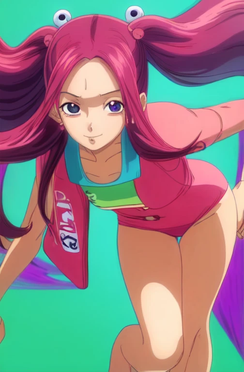 ((masterpiece)), (highest quality), (detailed), One girl,
View your viewers,  (lipstick:0.75), Leaning forward,
Long pink hair, Twin tails,
Colorful thighs,
summer, Vibrant colors,
 ((Pink one piece swimsuit、High leg)))