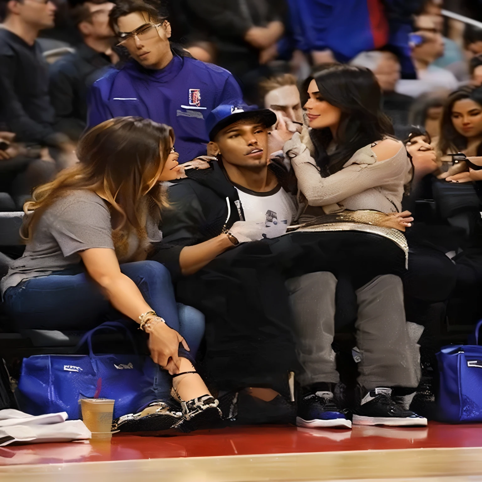 a close up of a person sitting on a bench with a woman, intense smoldering, smoldering, flirting, instagram picture, celebrities, closeup!!!!!!, intense flirting, photograph credit: ap, kiss, cory, pixelated, proud looking, cheeky!!!, definition, nba, holding court, hyperdetailled, a beautiful mine, awkward