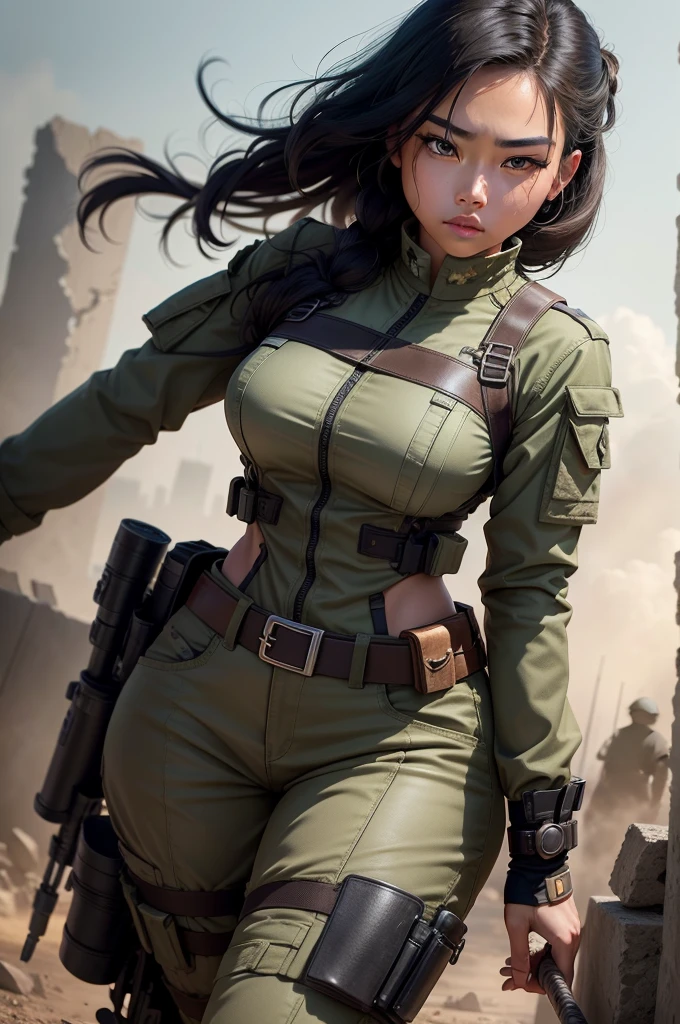 Create masterpieces with the highest quality and attention to detail, Strive to realistically depict Filipino women in soldier uniforms. Artwork should have a cinematic feel,And present it in ultra-high resolution (8k).
The composition should focus on the mid-ground, Highlighting the attractive looks and strong personalities of Filipino women.
Combination of strength and skill. Her clothes are an important aspect of her personality: Camouflage, Torn, torn military trousers, Emphasizes her agility and combat skills.
Uniforms feature subtle textures and contours,Can capture light, Adding depth to your depiction. Dark grey and bronze accents are carefully designed,Enhanced visual appeal.
Woman's black hair draped over her shoulders, Add a splash of bright color to the scene. Her expression was mysterious, Showing her arrogance and strategic thinking.
In the composition, Incorporating some hints of her radical background: ruins, Burning City, Advanced technology, And the background that suggests a war zone environment