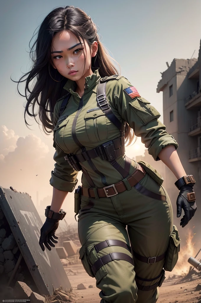 Create masterpieces with the highest quality and attention to detail, Strive to realistically depict Filipino women in soldier uniforms. Artwork should have a cinematic feel,And present it in ultra-high resolution (8k).
The composition should focus on the mid-ground, Highlighting the attractive looks and strong personalities of Filipino women.
Combination of strength and skill. Her clothes are an important aspect of her personality: Camouflage, Torn, torn military trousers, Emphasizes her agility and combat skills.
Uniforms feature subtle textures and contours,Can capture light, Adding depth to your depiction. Dark grey and bronze accents are carefully designed,Enhanced visual appeal.
Woman's black hair draped over her shoulders, Add a splash of bright color to the scene. Her expression was mysterious, Showing her arrogance and strategic thinking.
In the composition, Incorporating some hints of her radical background: ruins, Burning City, Advanced technology, And the background that suggests a war zone environment