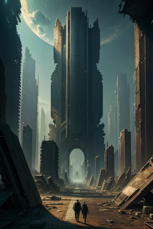 highest quality、A ruined futuristic city、dim、Surrealism
