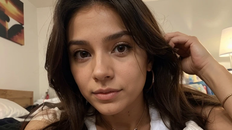 Una chica en tanga, edad 29, Solo, pelo largo, Colosal , mirando al espectador, pelo rubio, hombros descubiertos, Brown eyes, joya, cuerpo completo, un collar, fuera de los hombros, brasier con encajes, realista, un sexy mujer acostada en la cama