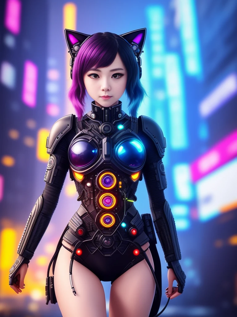 Live Recording、photo、Reality、Cute kitten inside a human body、、Cyberpunk style、((Intricate details))、HDR、((Intricate details、Ultra Detailed))、Movie Lenses、vignette