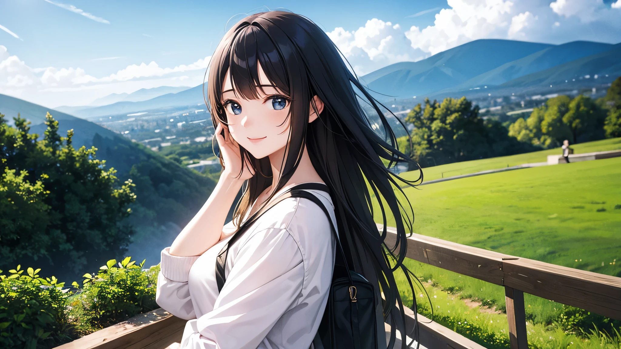Two-dimensional characters、beautiful girl、smile、Traveling、Background of nature