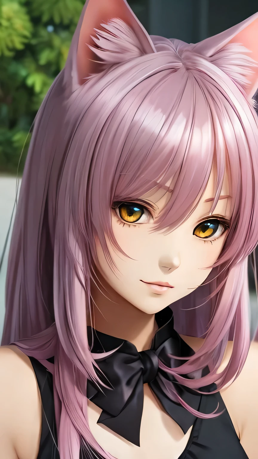 There is a woman with pink hair and cat ears., Very beautiful cute cat girl, Charming cat girl, Real life anime girls, Ultra realistic anime, beautiful Anime cat girl, Anime cat girl, Beautiful young cat girl, Very Beautiful Anime Cat Girl, Surreal , Enchanting anime girl, cute Anime cat girl, Cat ears anime girl