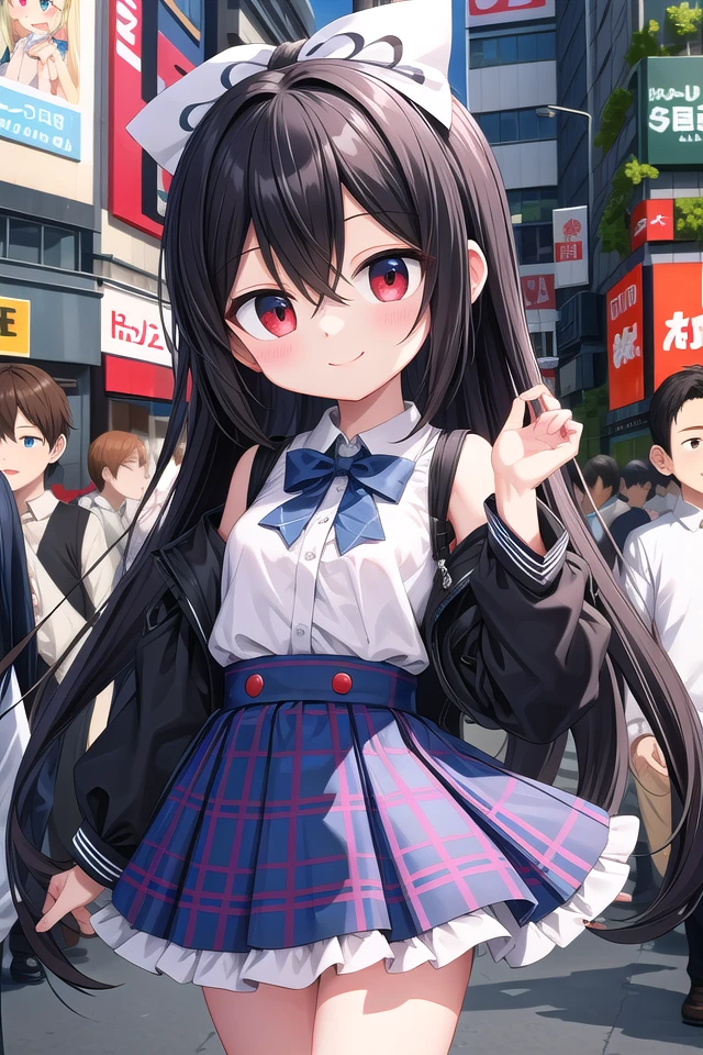 insanely detailed, absurdres, ultra-highres, ultra-detailed, best quality,
1girl, solo, nice hands, perfect hands,
BREAK
jirai kei,plaid skirt, shirt, long sleeves, bow, blue skirt, white shoulder frilly shirt, outdoors, blue bow, long hair
BREAK
happy smile, laugh, closed mouth, standing,
,
cute pose, cowboy shot,
BREAK
slender, kawaii, perfect symmetrical face, ultra cute girl, ultra cute face, ultra detailed eyes, ultra detailed hair, ultra cute, ultra beautiful,
BREAK
in harajuku, shibuya, tokyo, street, crowd, cityscape,
BREAK
medium breasts,
(black hair, red eyes), hair between eyes